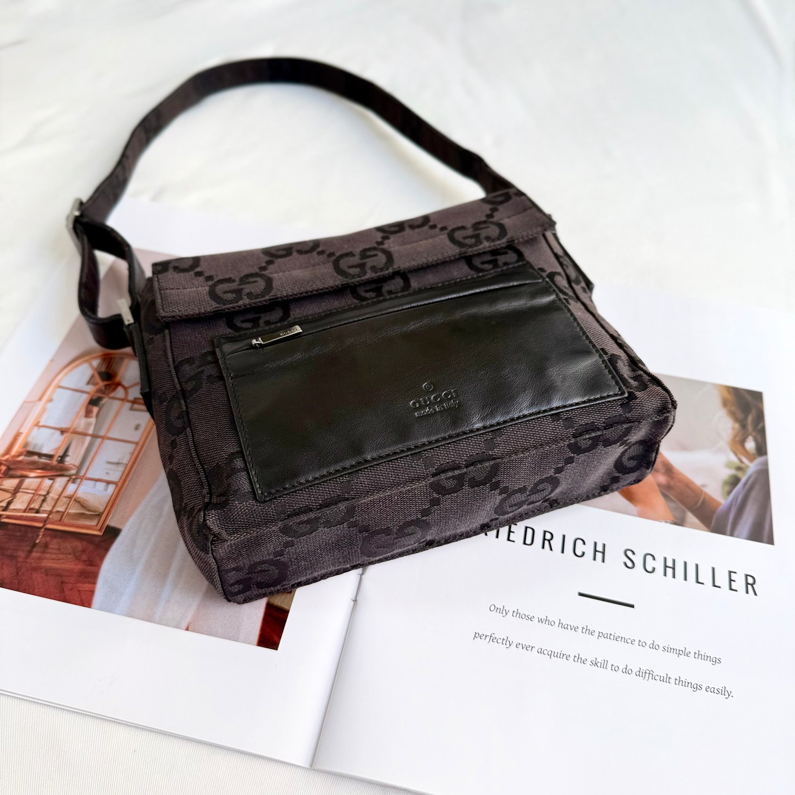 Gucci Black GG Monogram Squared Shoulder Bag