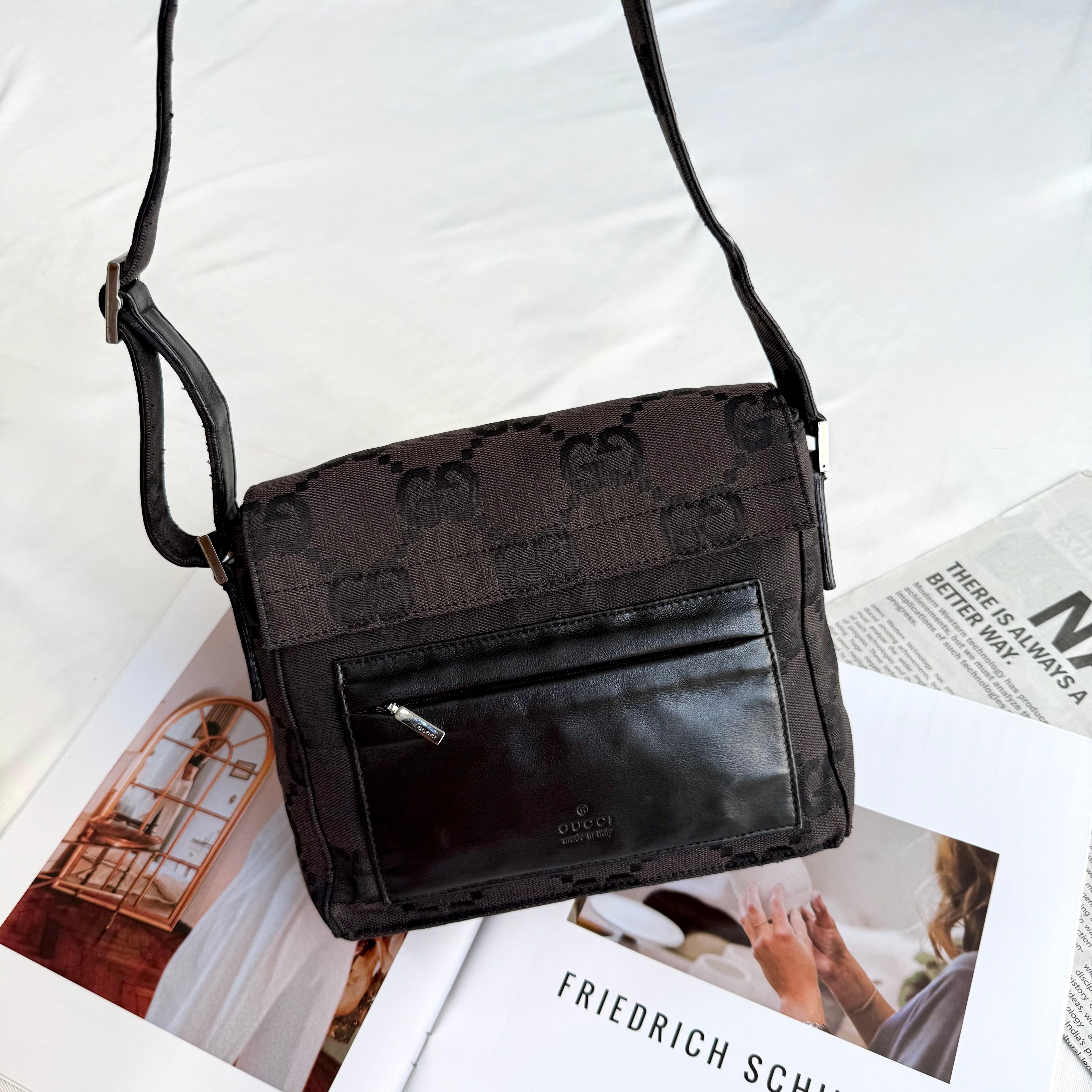 Gucci Black GG Monogram Squared Shoulder Bag