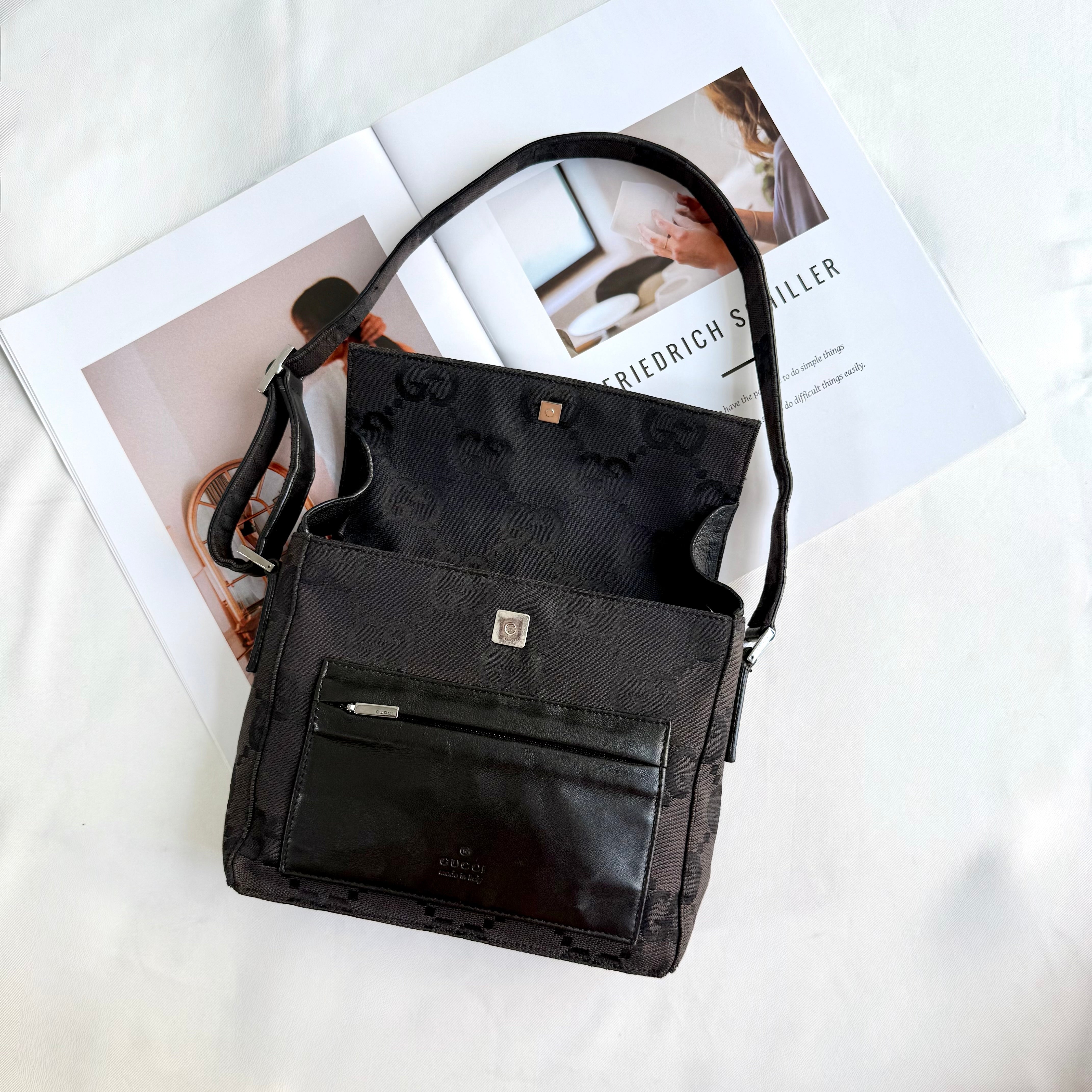 Gucci Black GG Monogram Squared Shoulder Bag