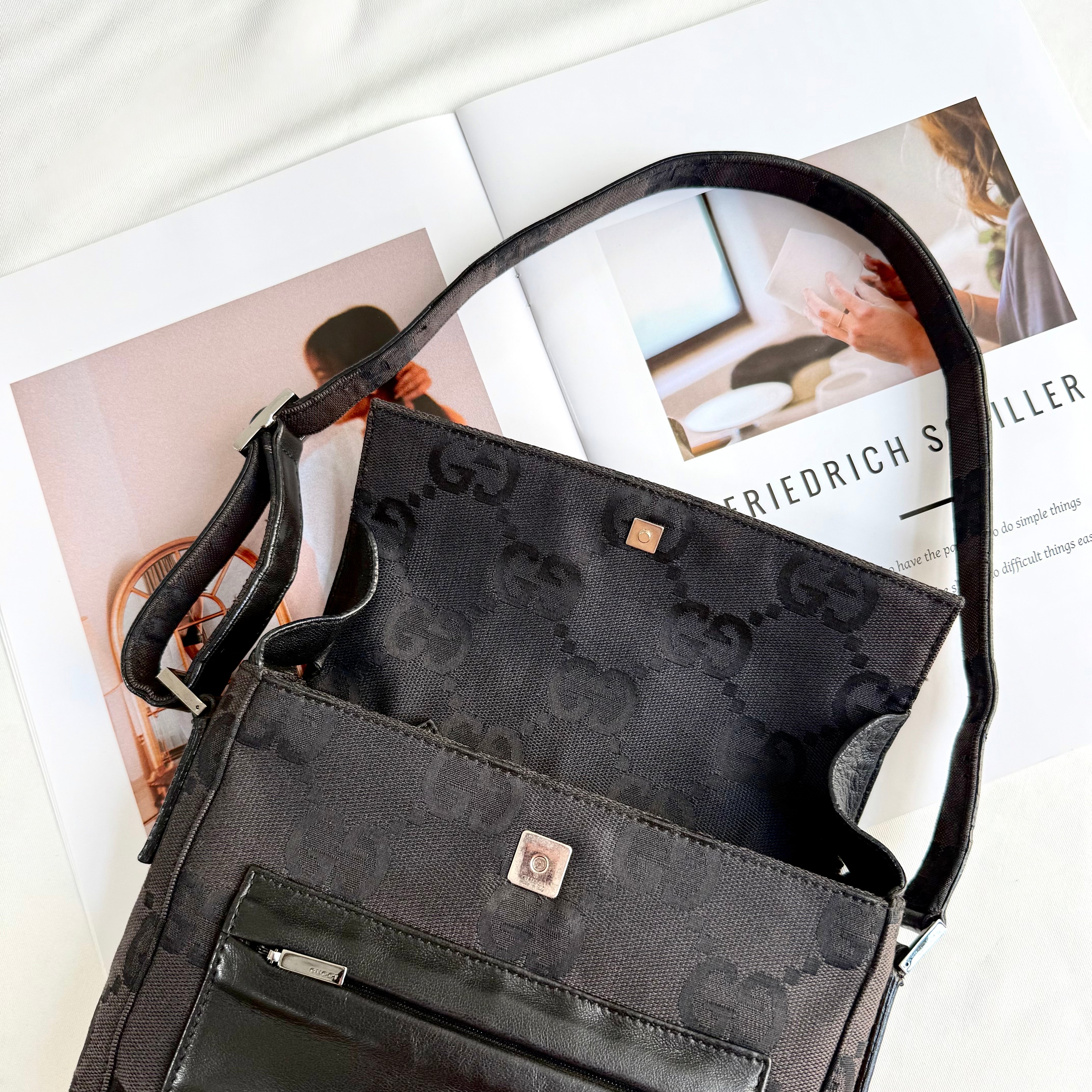 Gucci Black GG Monogram Squared Shoulder Bag