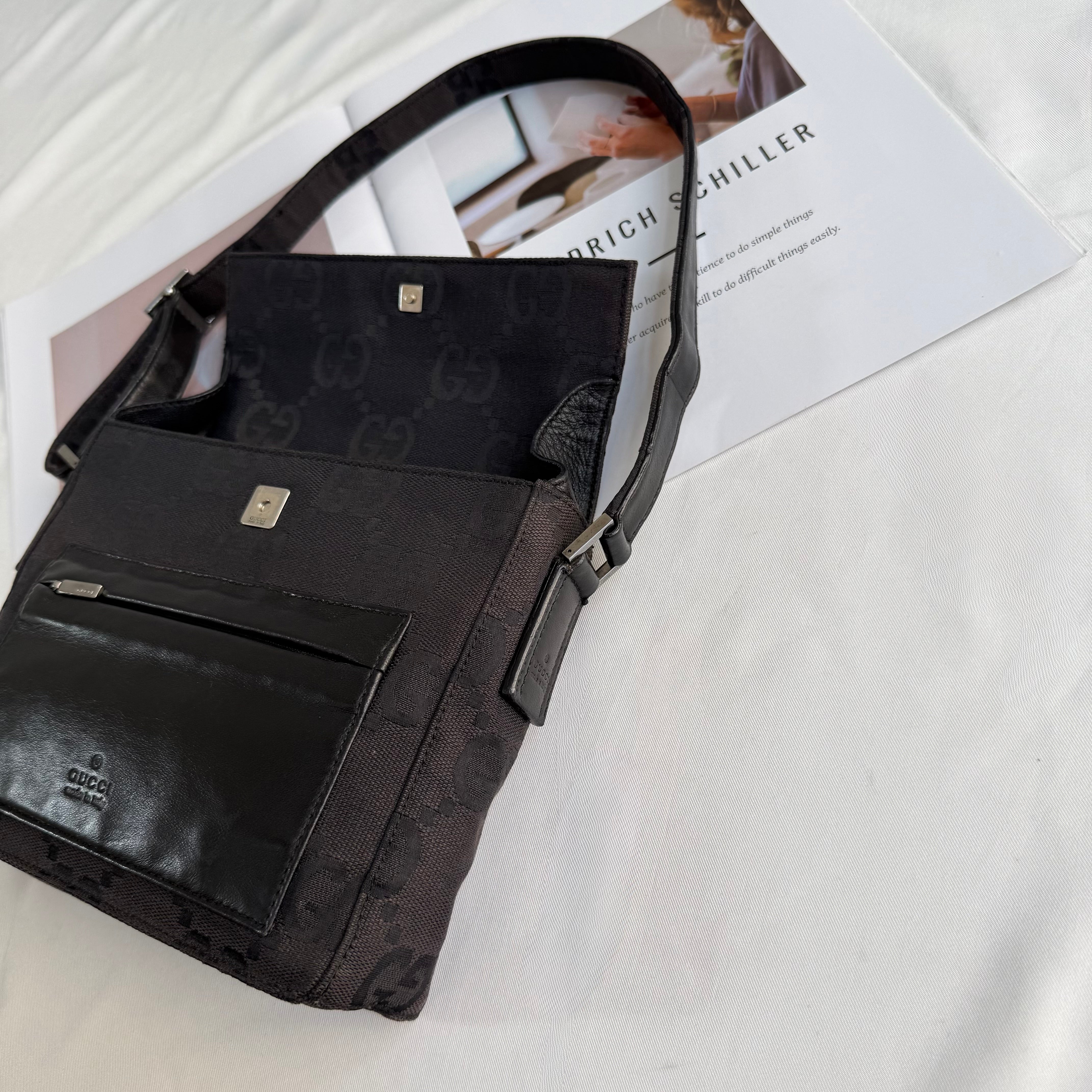 Gucci Black GG Monogram Squared Shoulder Bag