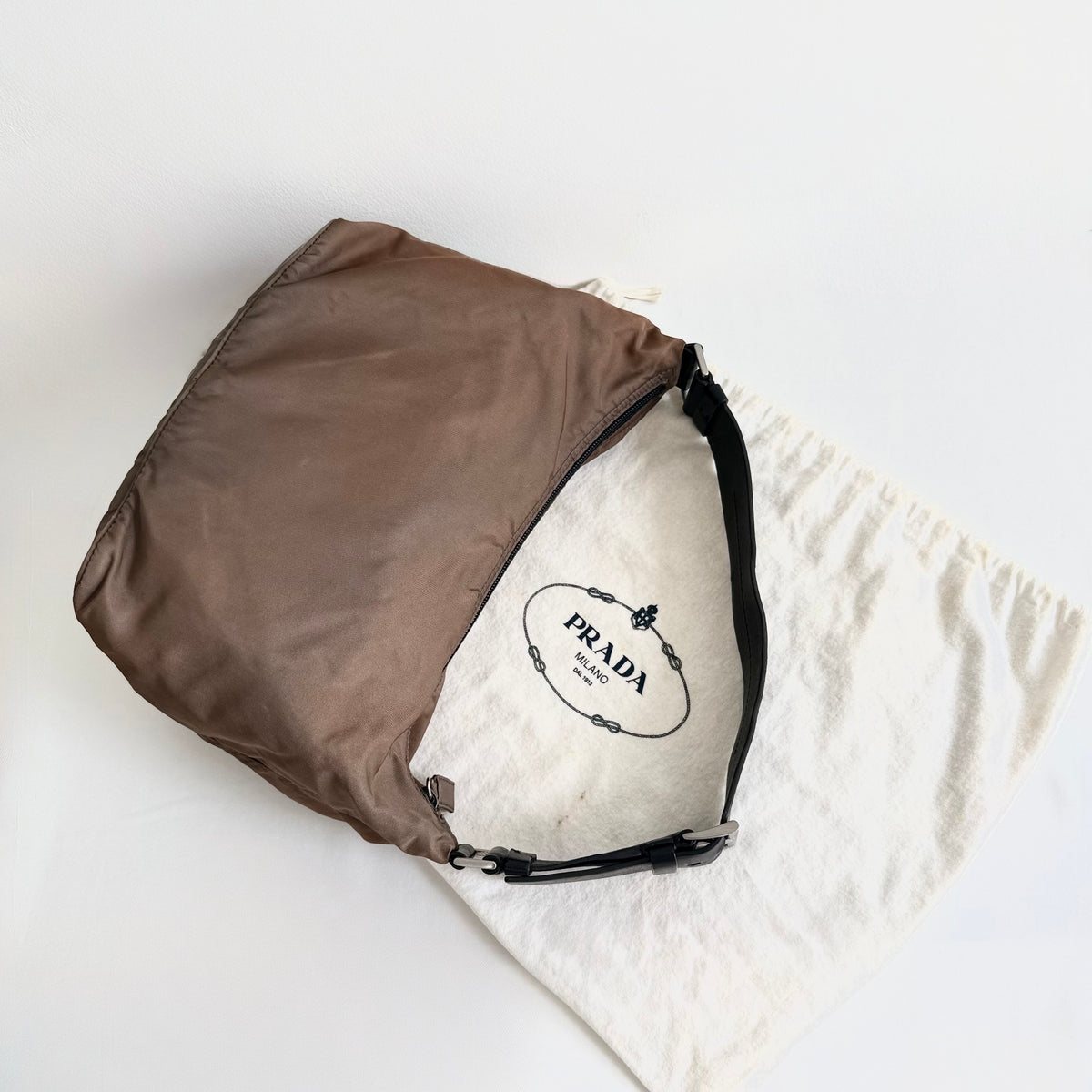 Prada Brown Nylon Hobo Bag