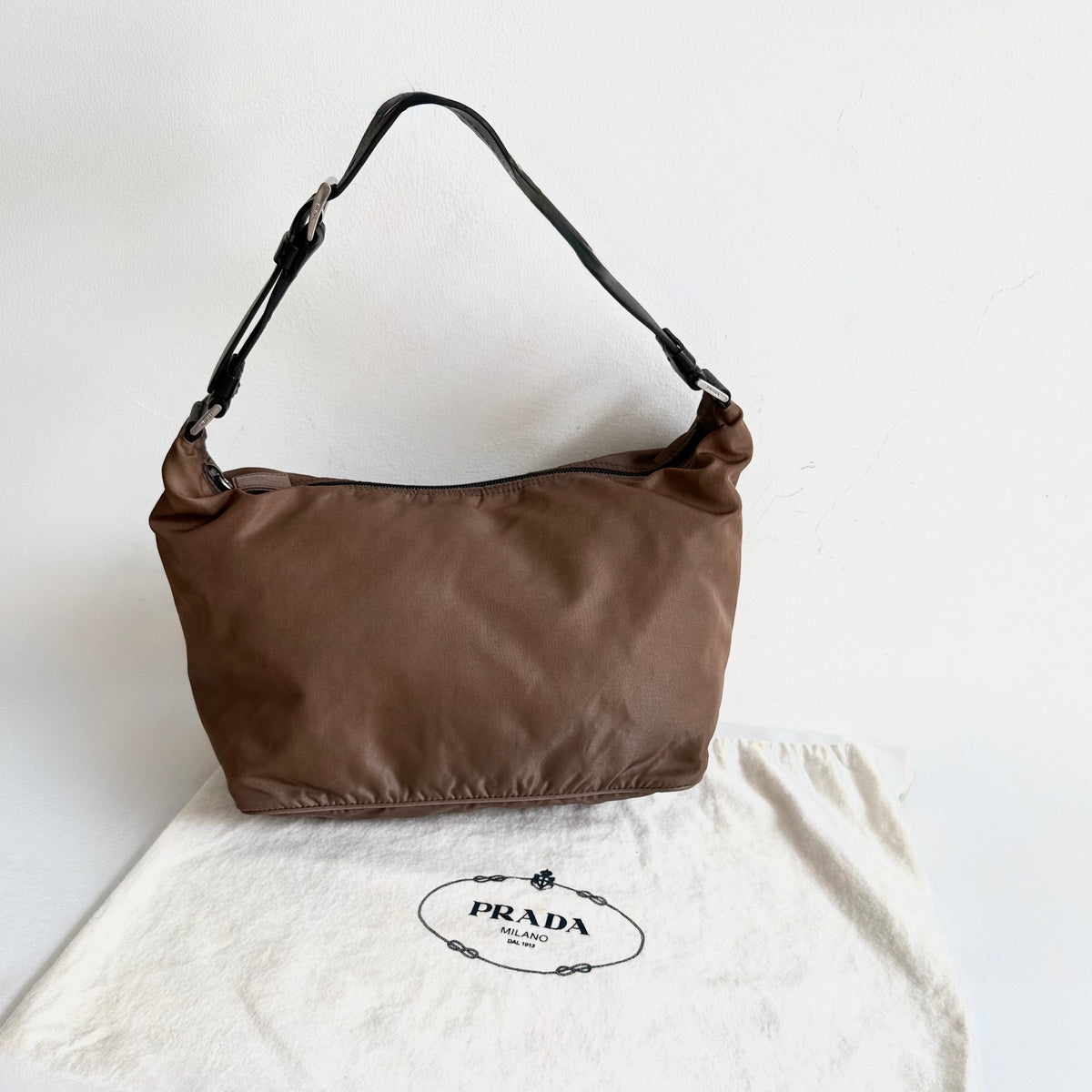 Prada Brown Nylon Hobo Bag