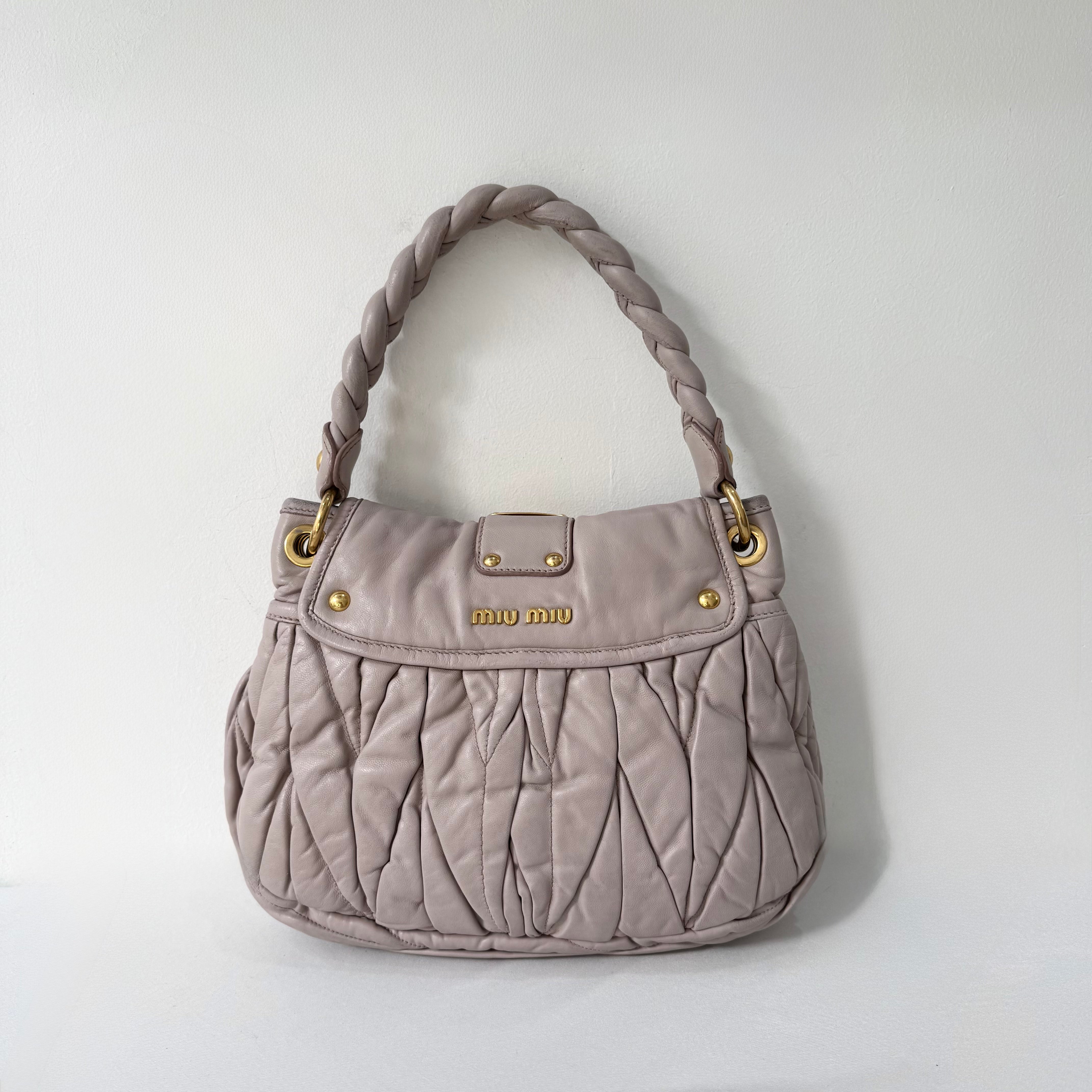 Miu Miu Light Pink Matelasse Nappa Leather Coffer Hobo Bag