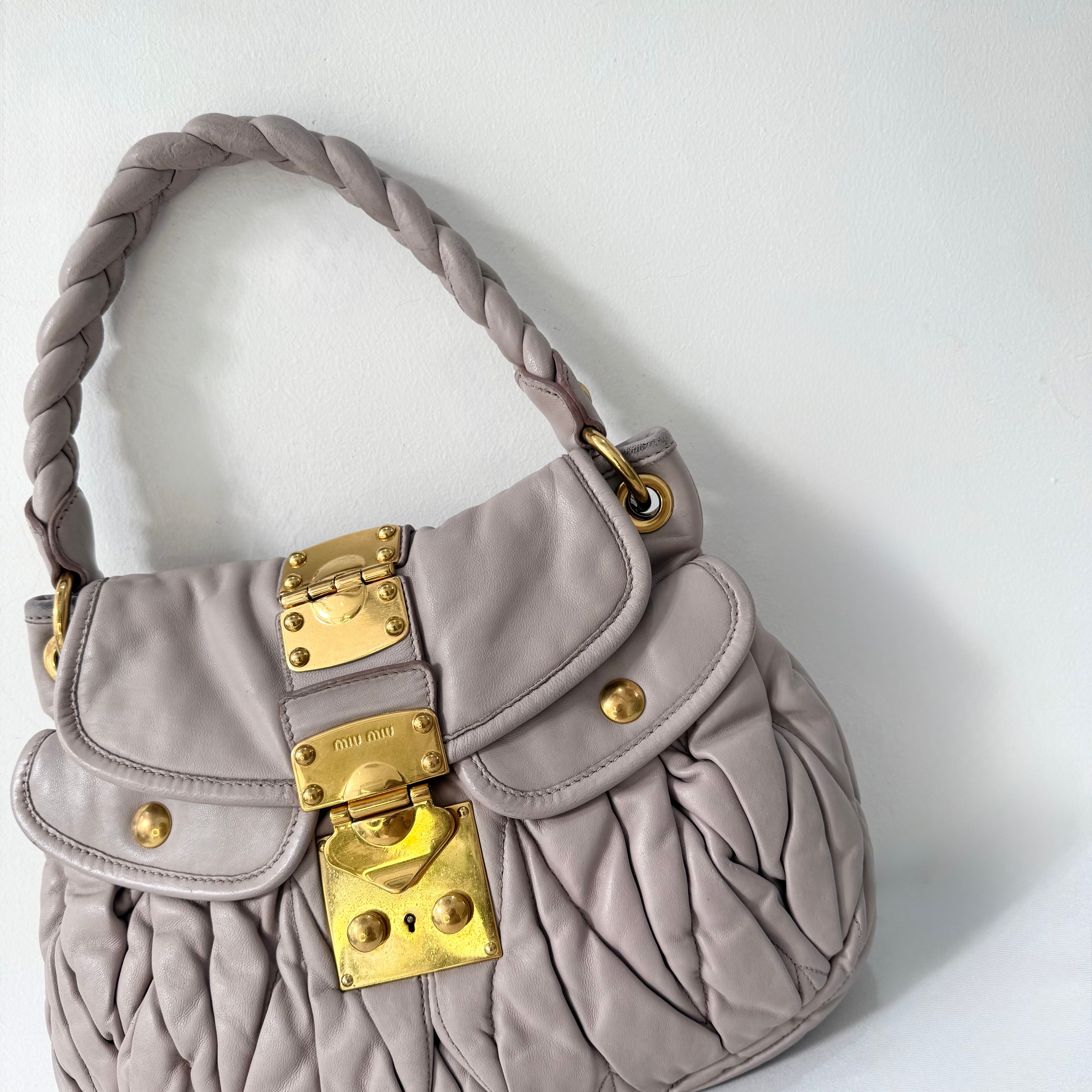 Miu Miu Light Pink Matelasse Nappa Leather Coffer Hobo Bag
