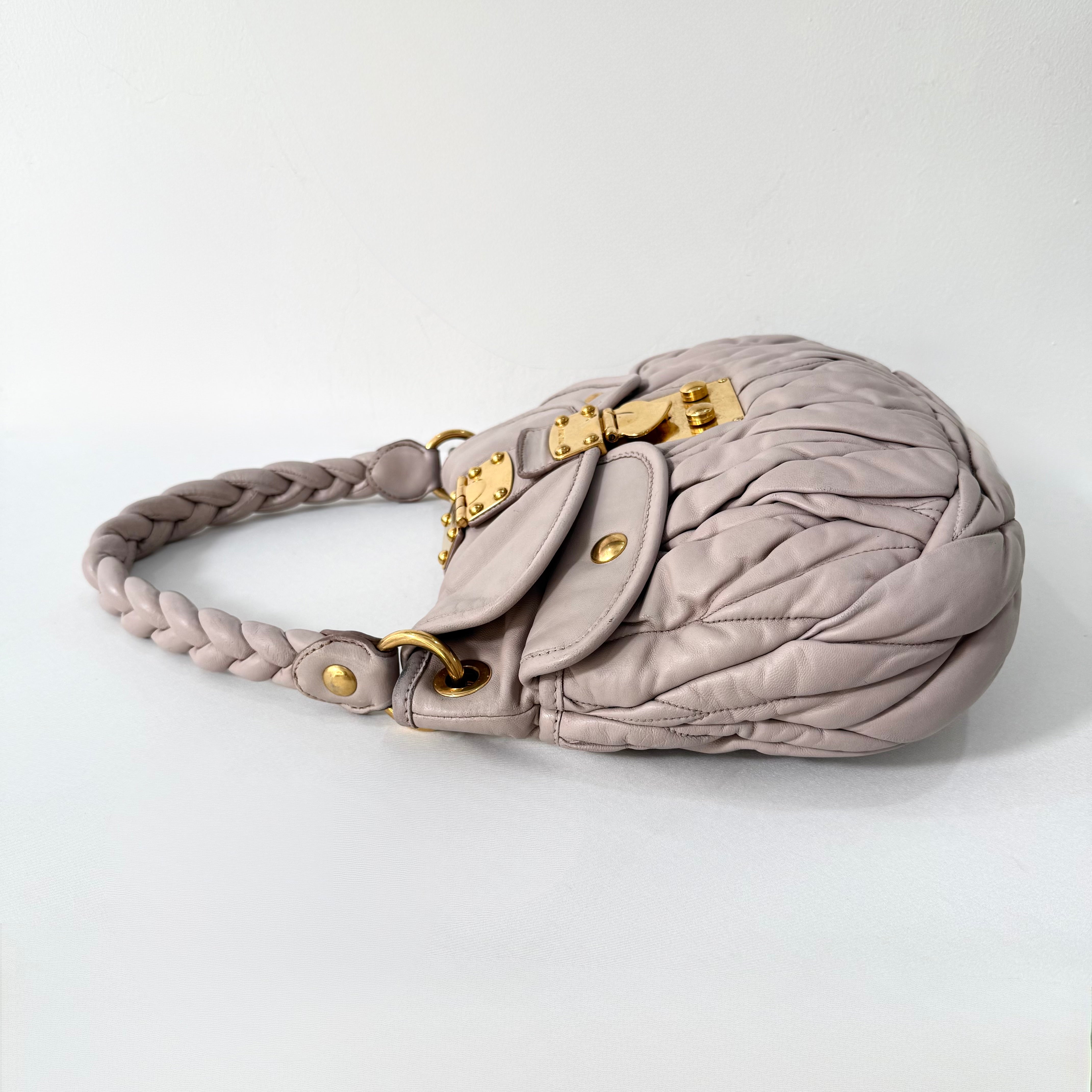 Miu Miu Light Pink Matelasse Nappa Leather Coffer Hobo Bag