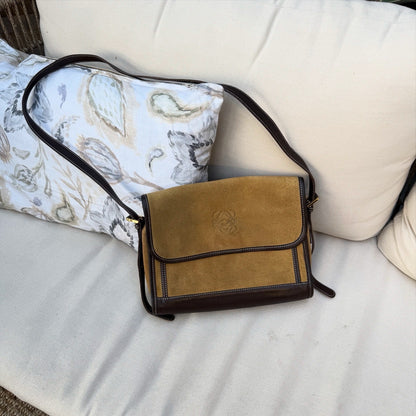 LOEWE Anagram Shoulder Bag Suede Camel