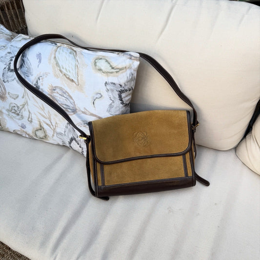 LOEWE Anagram Shoulder Bag Suede Camel