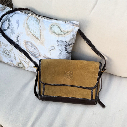 LOEWE Anagram Shoulder Bag Suede Camel