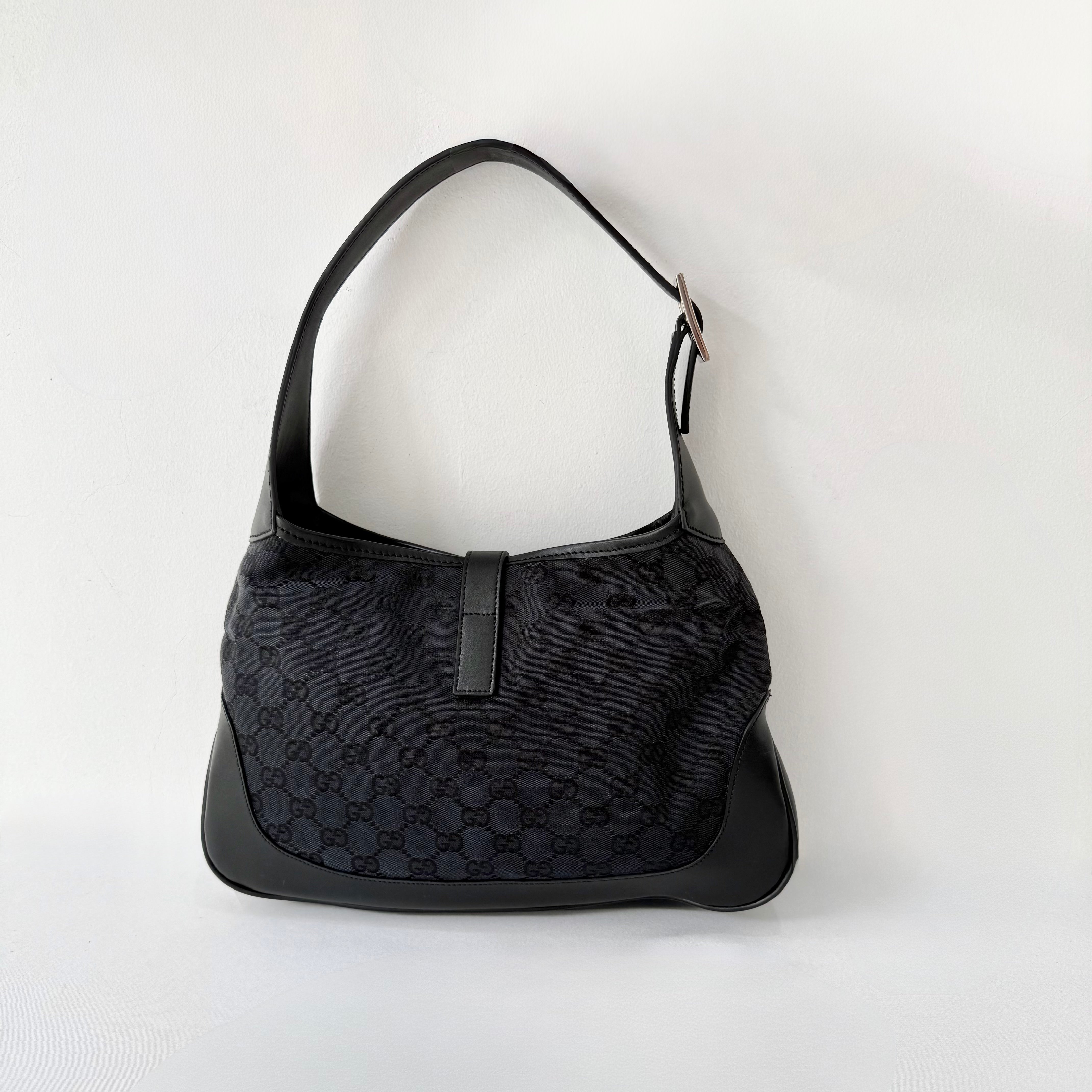 Gucci Black GG Canvas and Leather Jackie Hobo Bag