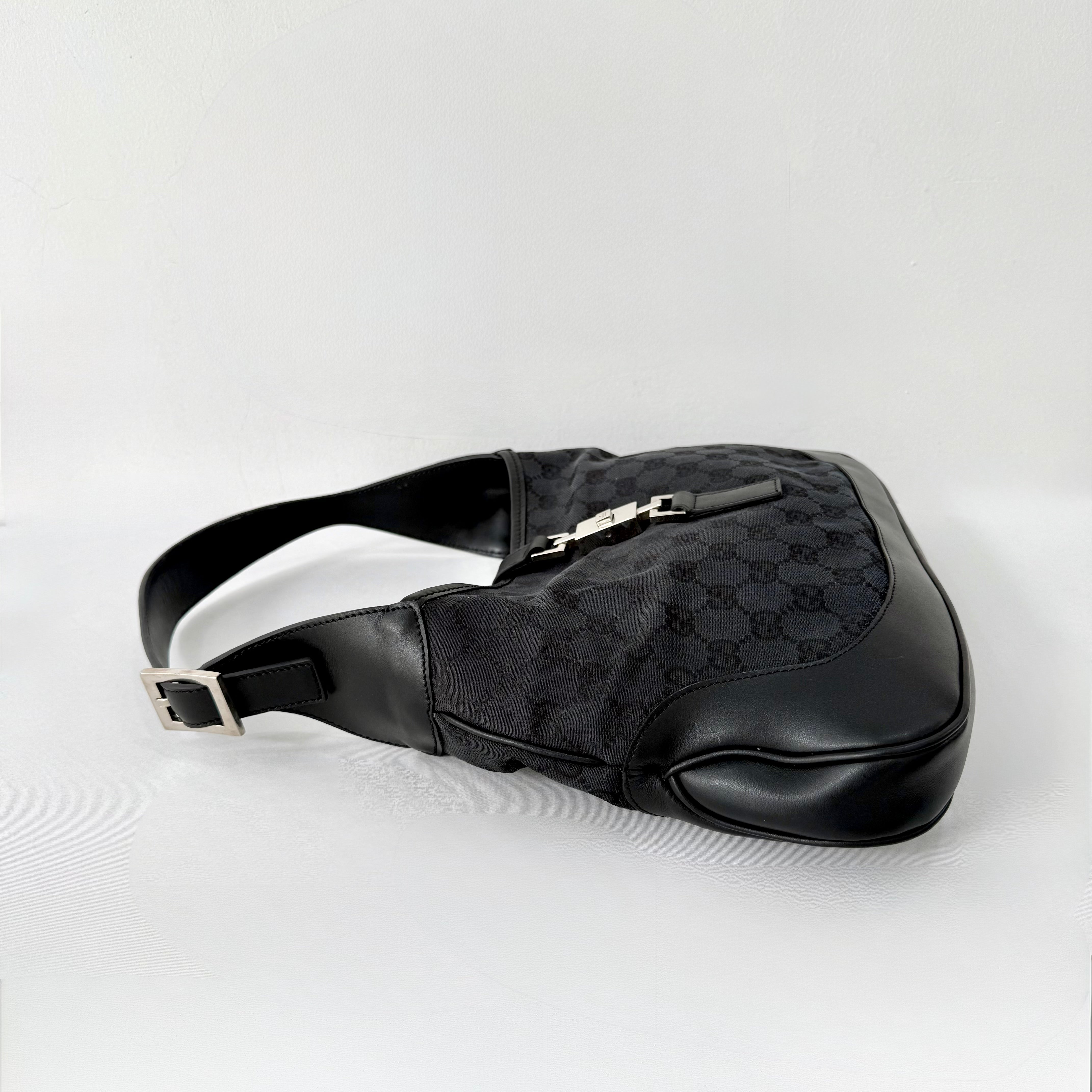 Gucci Black GG Canvas and Leather Jackie Hobo Bag