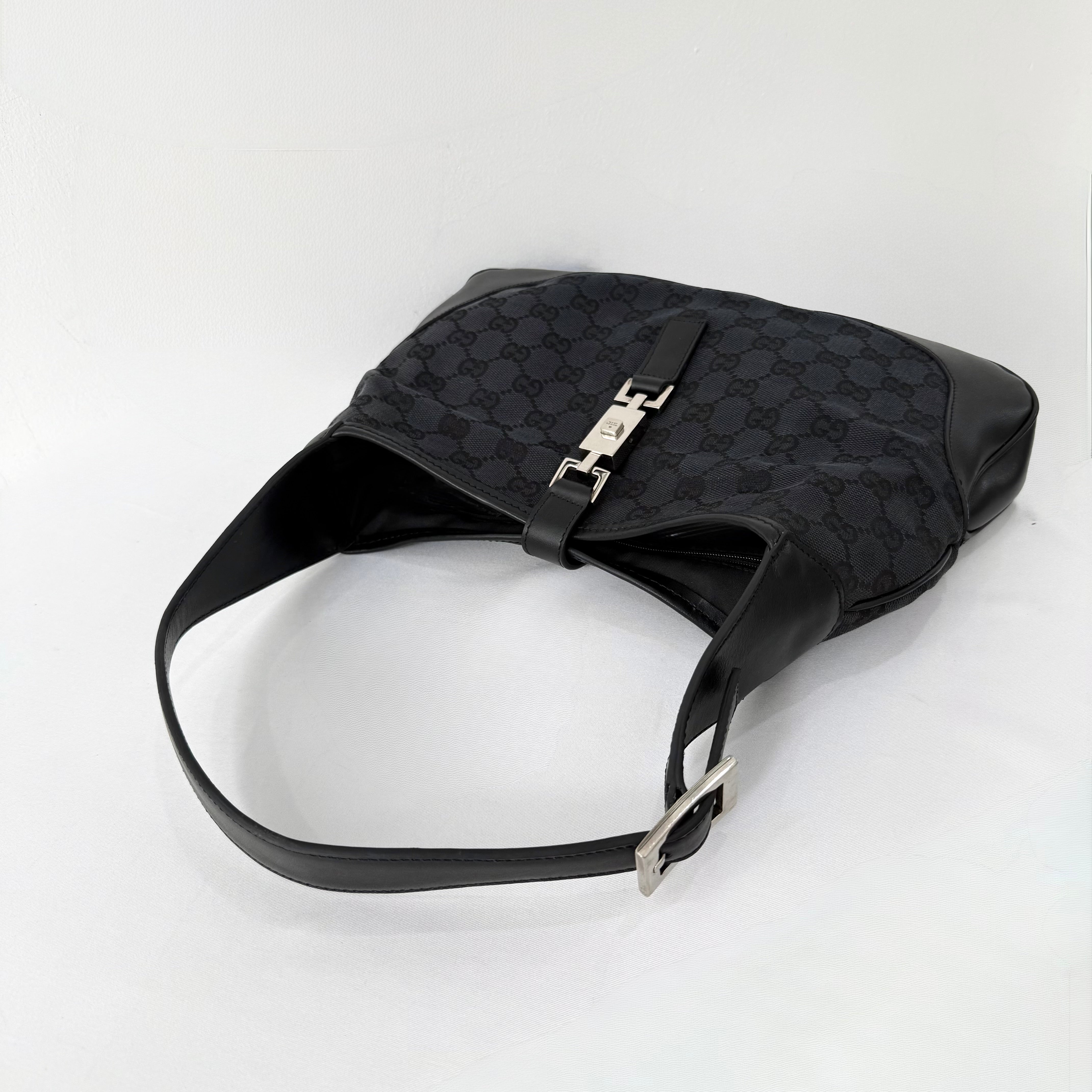 Gucci Black GG Canvas and Leather Jackie Hobo Bag