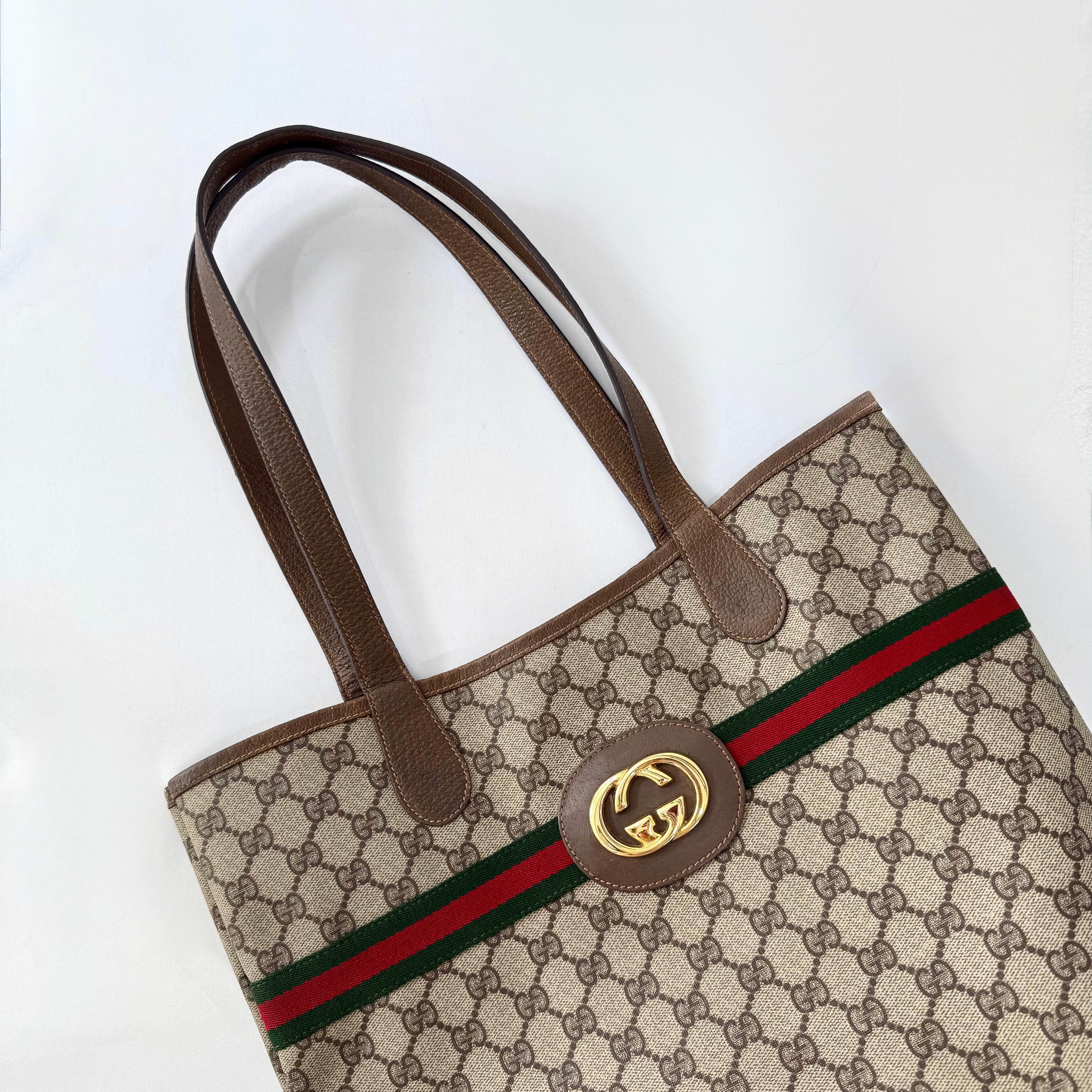 GUCCI GG Supreme Web Sherry Line Tote Bag