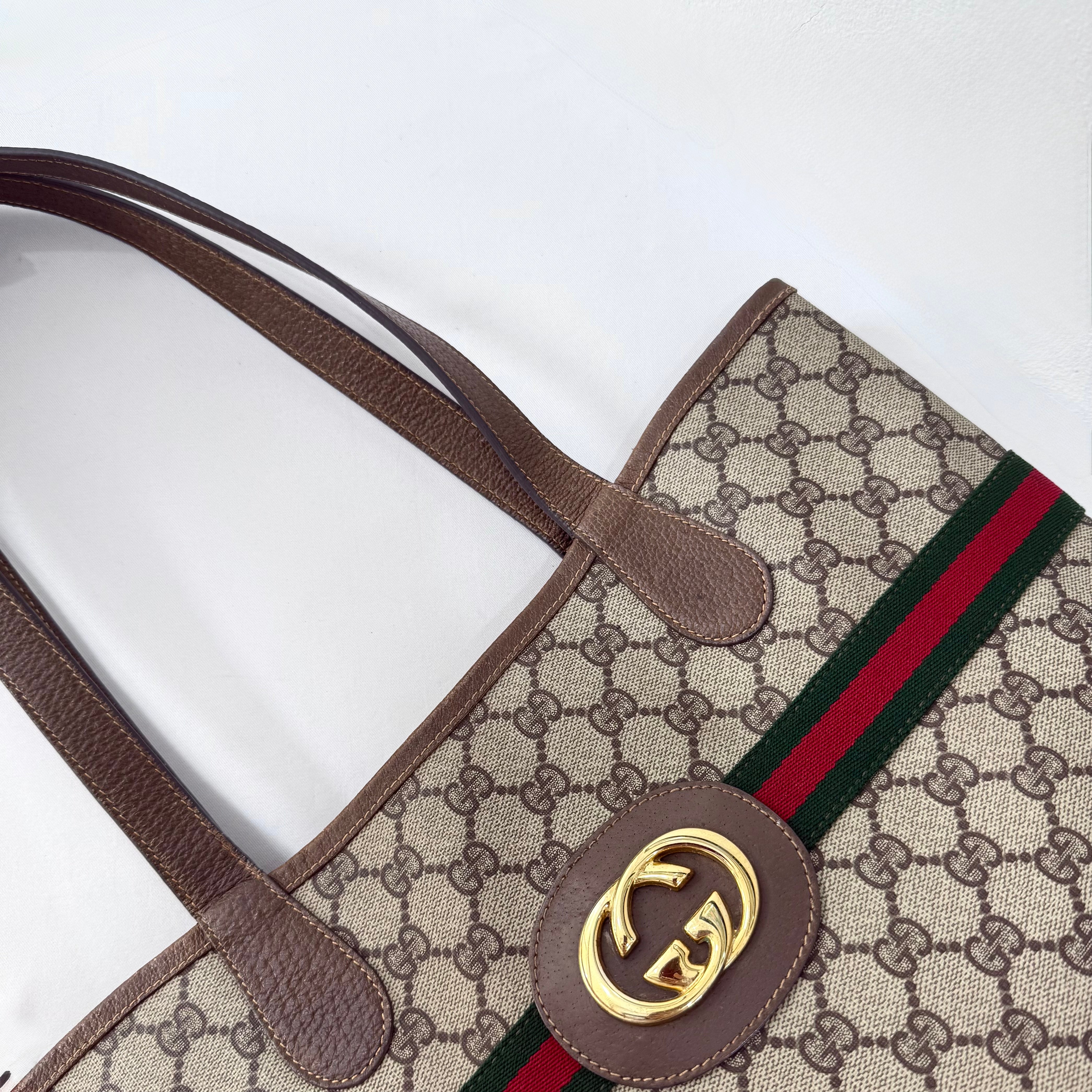 GUCCI GG Supreme Web Sherry Line Tote Bag