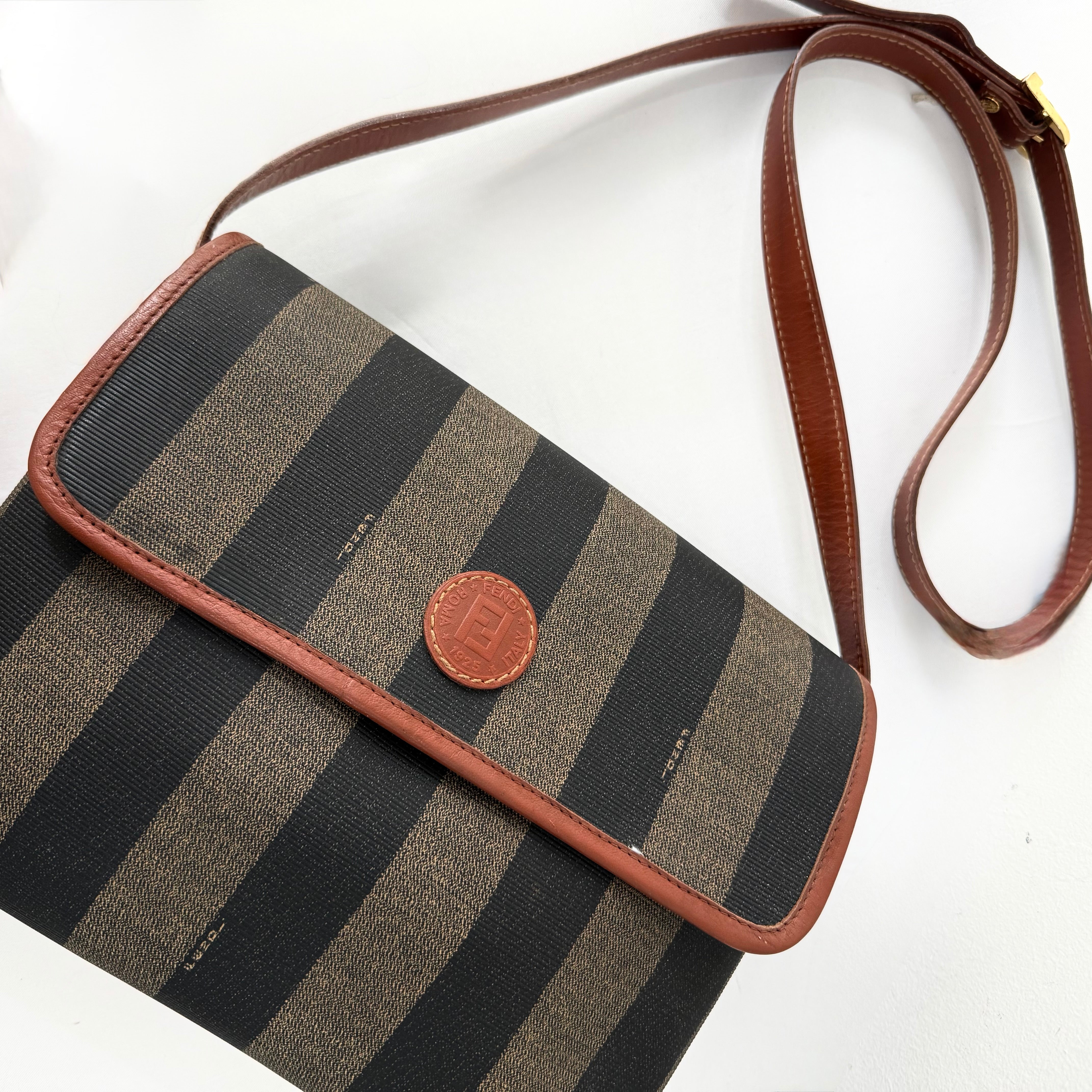Fendi Vintage Pequin Flap Crossbody