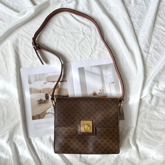 Celine Vintage Triomphe Brown Macadam Canvas