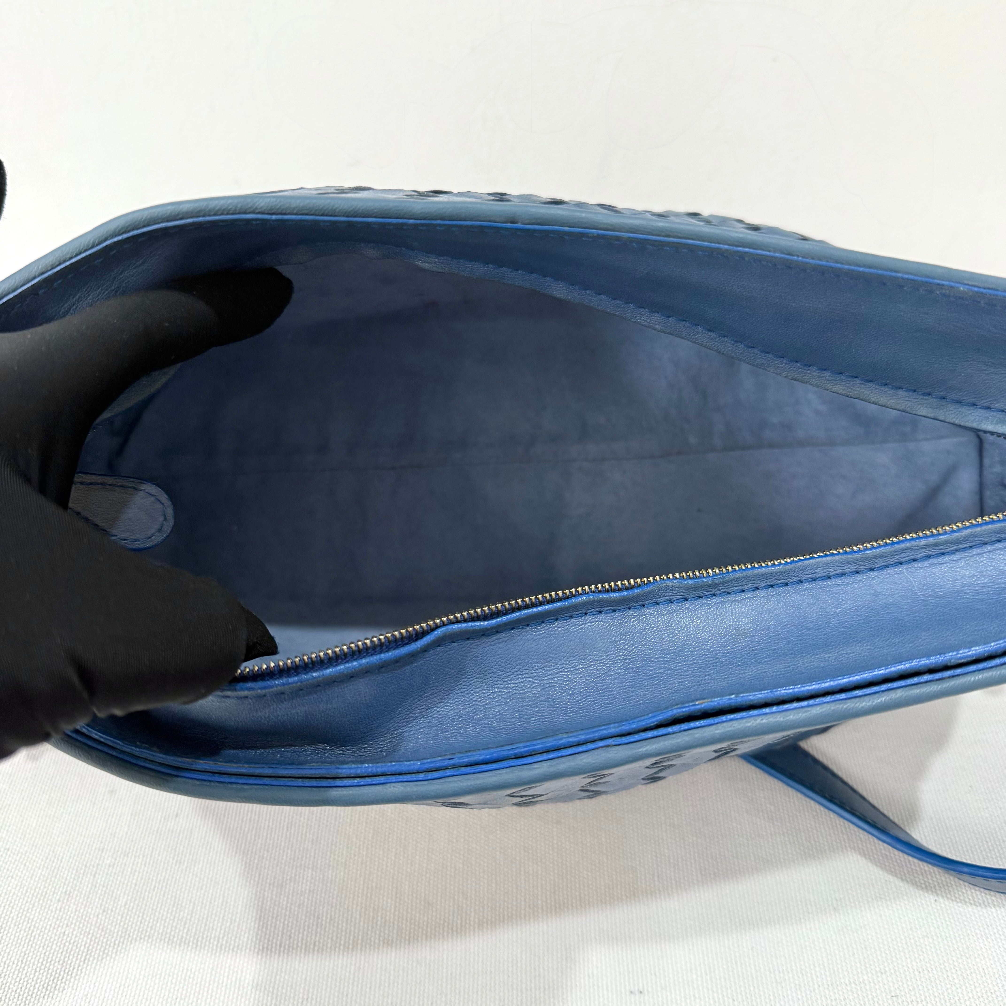 Bottega Veneta Blue Intrecciato Woven Nappa Leather