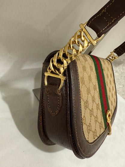 Gucci Vintage GG Beige Original Canvas & Brown Leather Bag