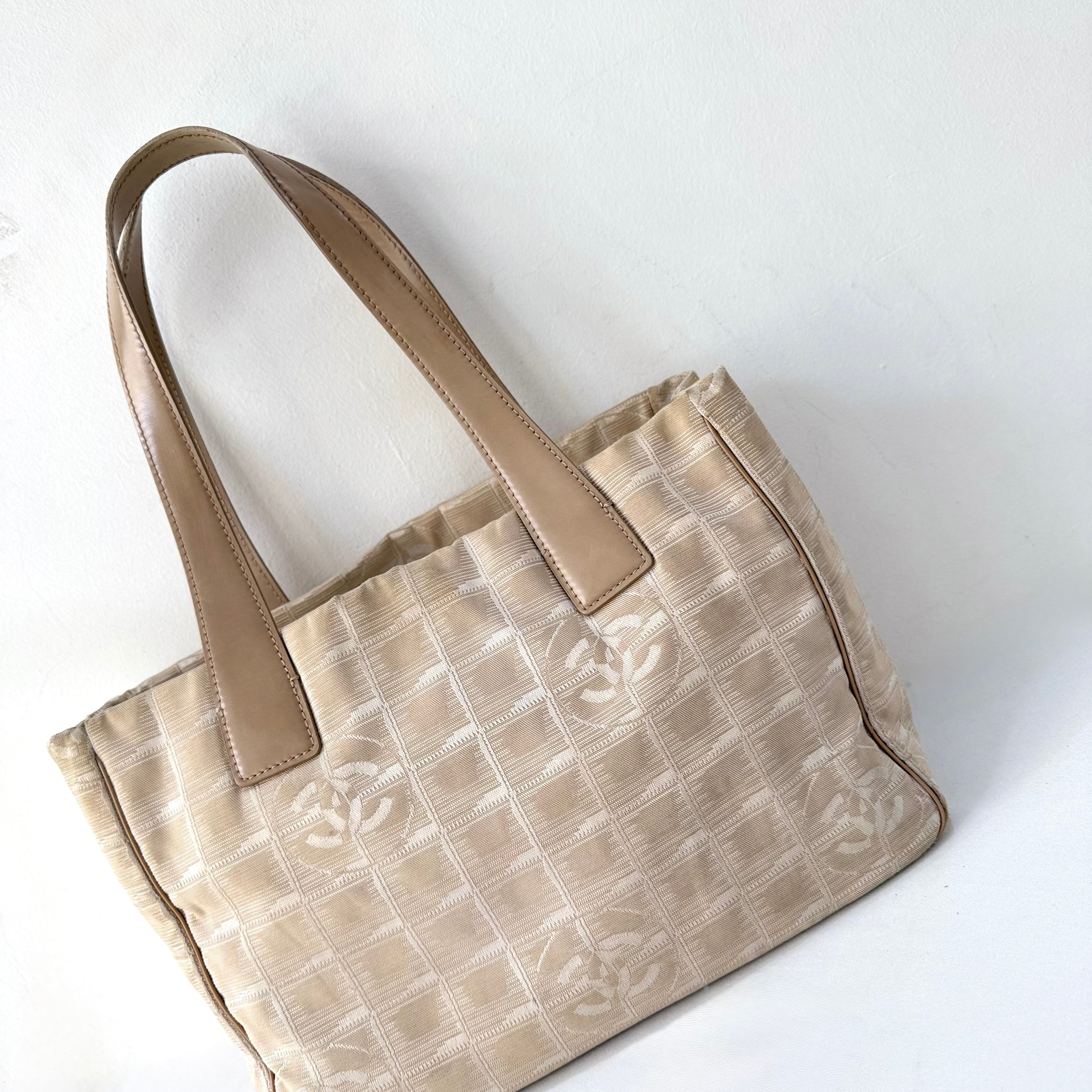 Chanel Beige Nylon CC Logo Travel Line Tote Bag