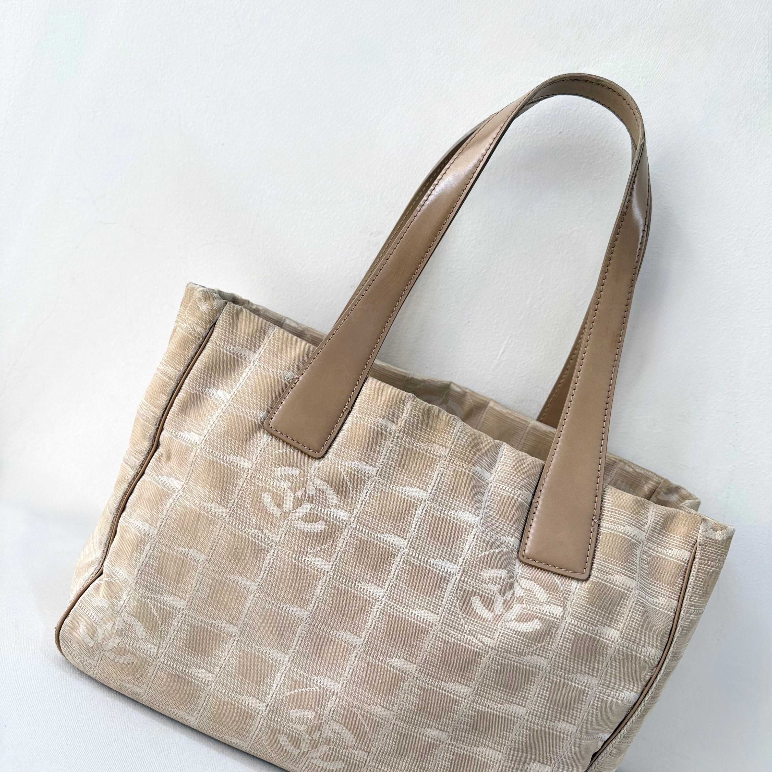 Chanel Beige Nylon CC Logo Travel Line Tote Bag
