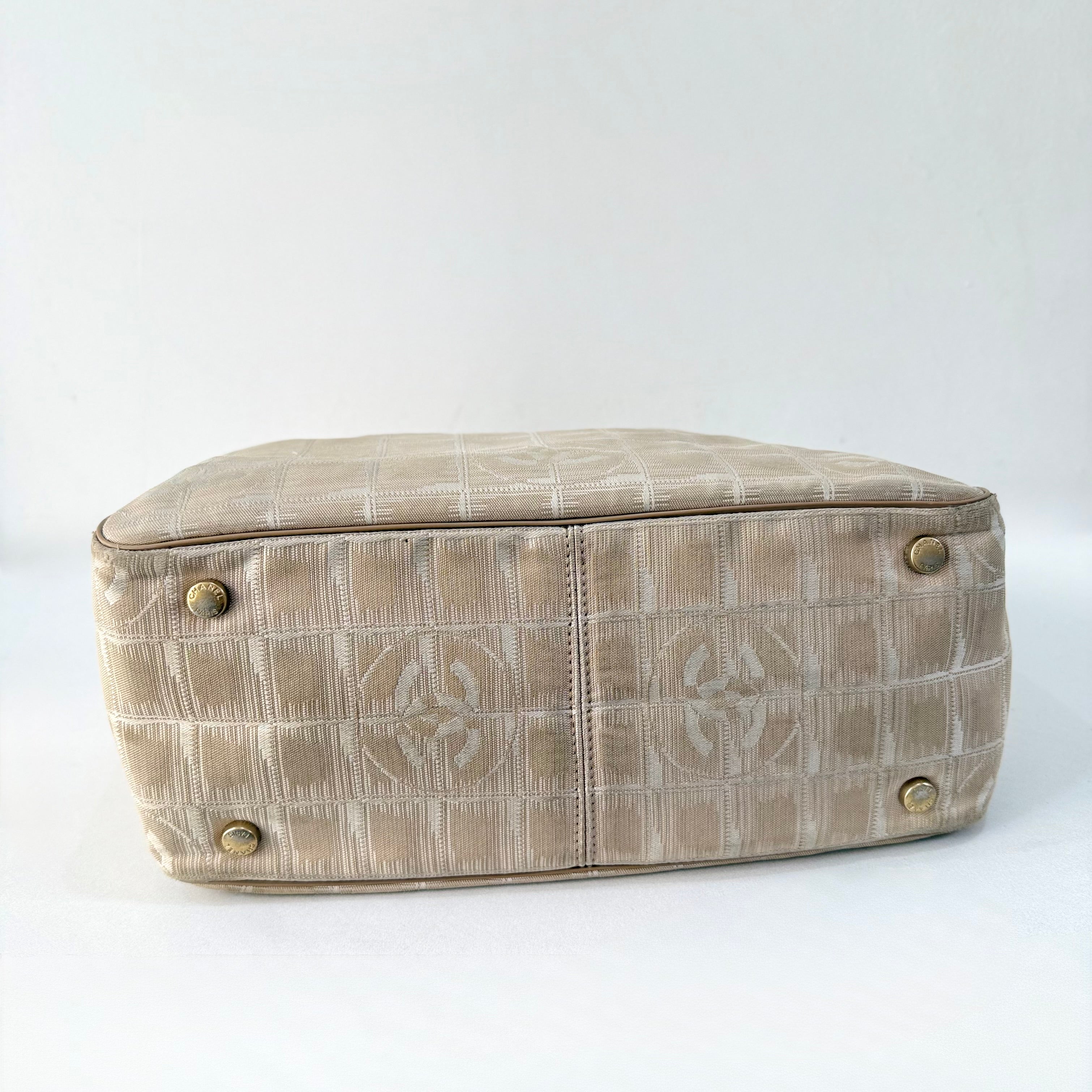 Chanel Beige Nylon CC Logo Travel Line Tote Bag