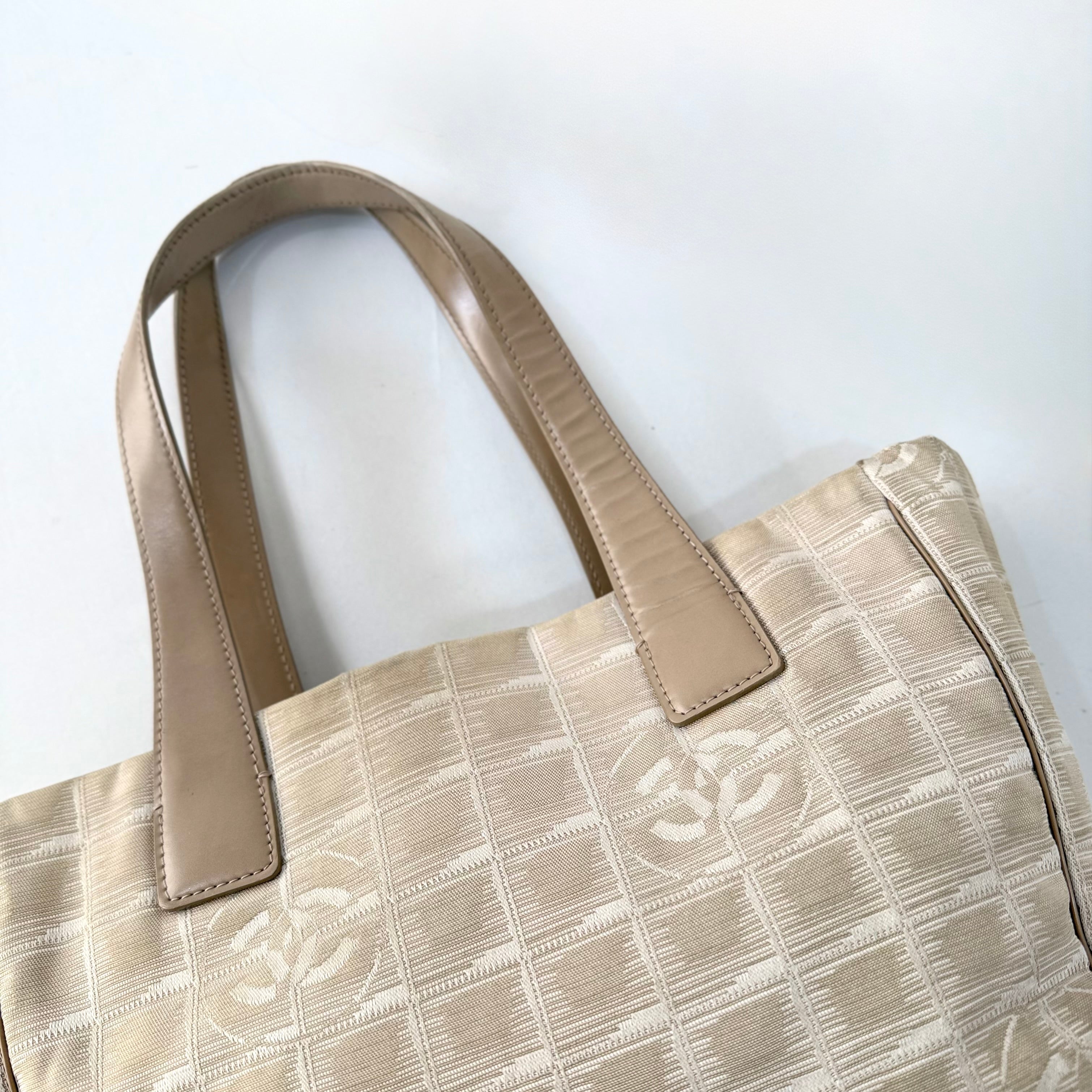 Chanel Beige Nylon CC Logo Travel Line Tote Bag