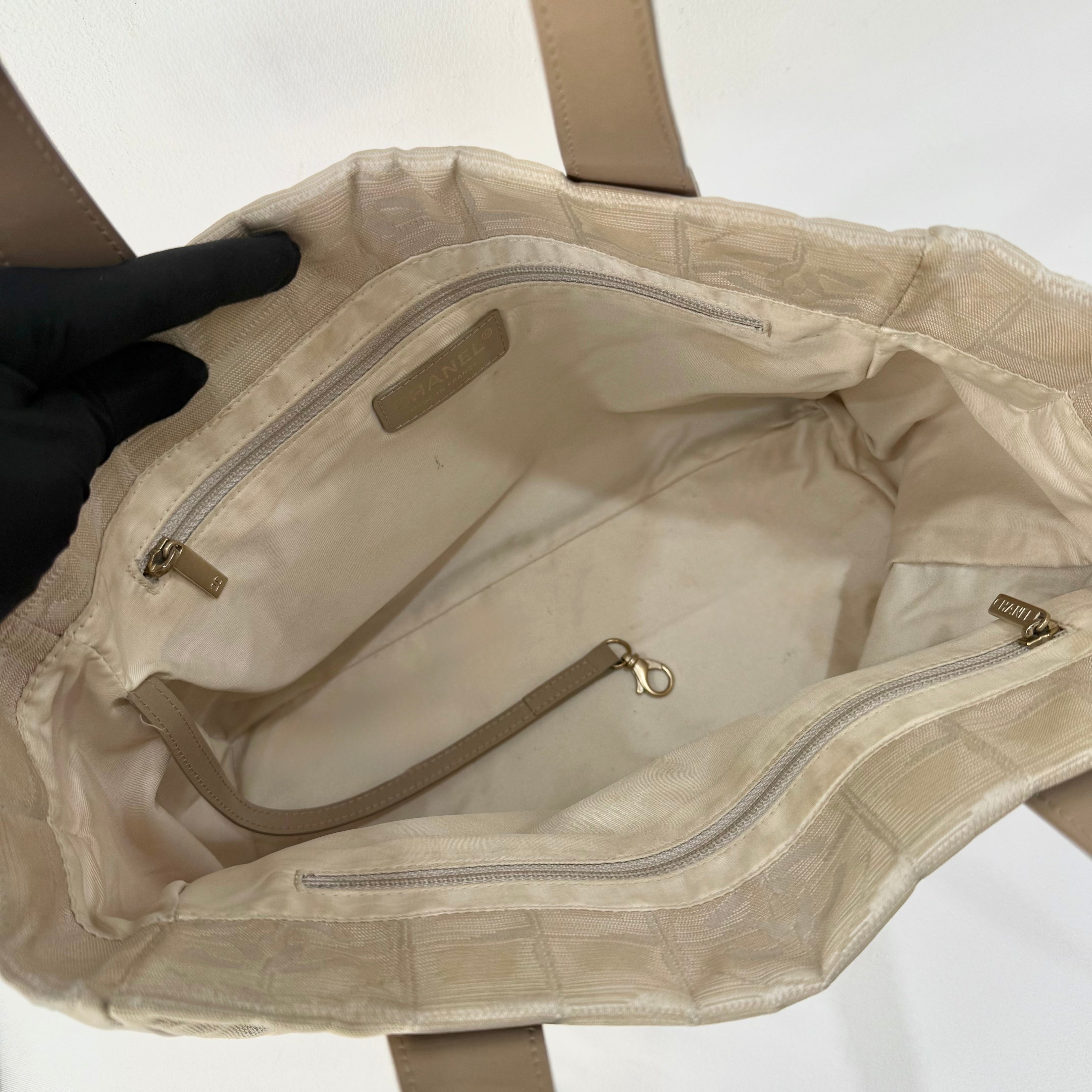 Chanel Beige Nylon CC Logo Travel Line Tote Bag