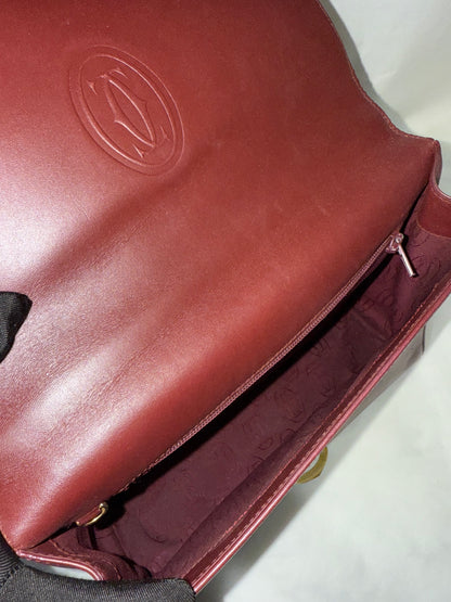 CARTIER Burgundy Hand Bag Leather Bordeaux Gold