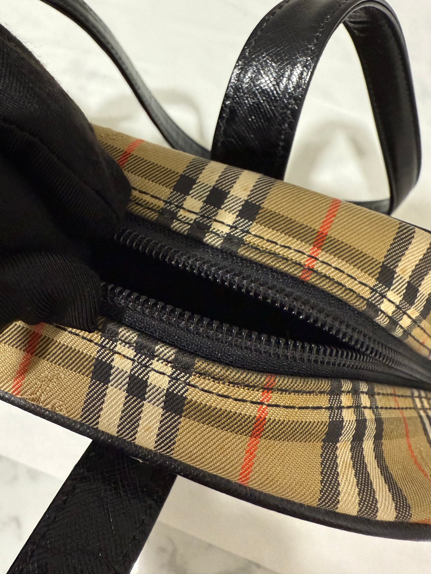 Burberry Check Pattern Leather and Canvas Shoulder Bag