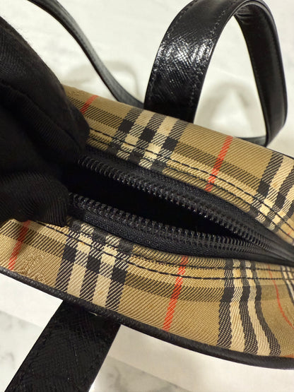 Burberry Check Pattern Leather and Canvas Shoulder Bag
