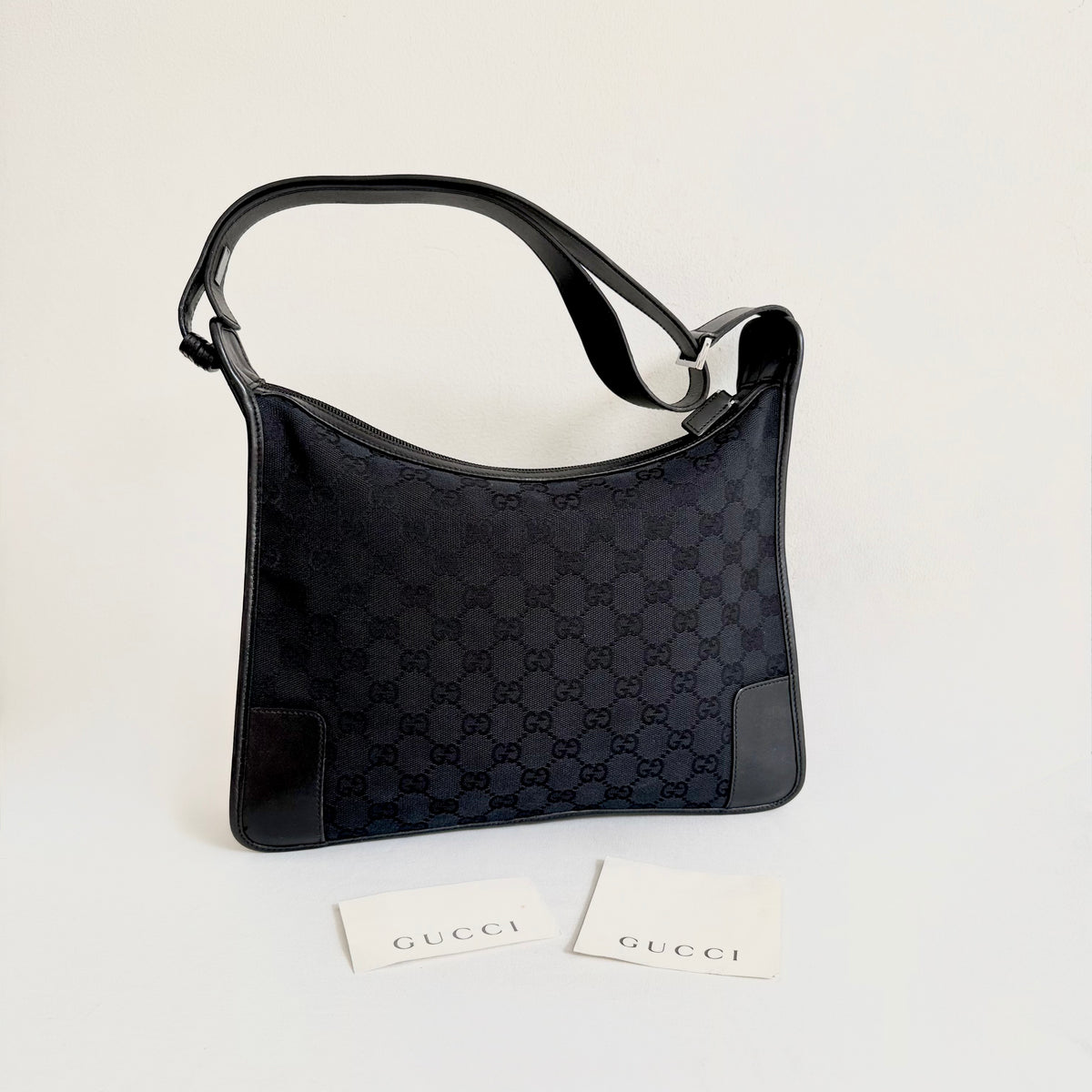 Gucci Black Monogram GG Canvas Shoulder Bag