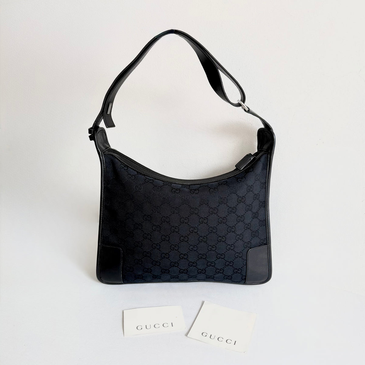 Gucci Black Monogram GG Canvas Shoulder Bag
