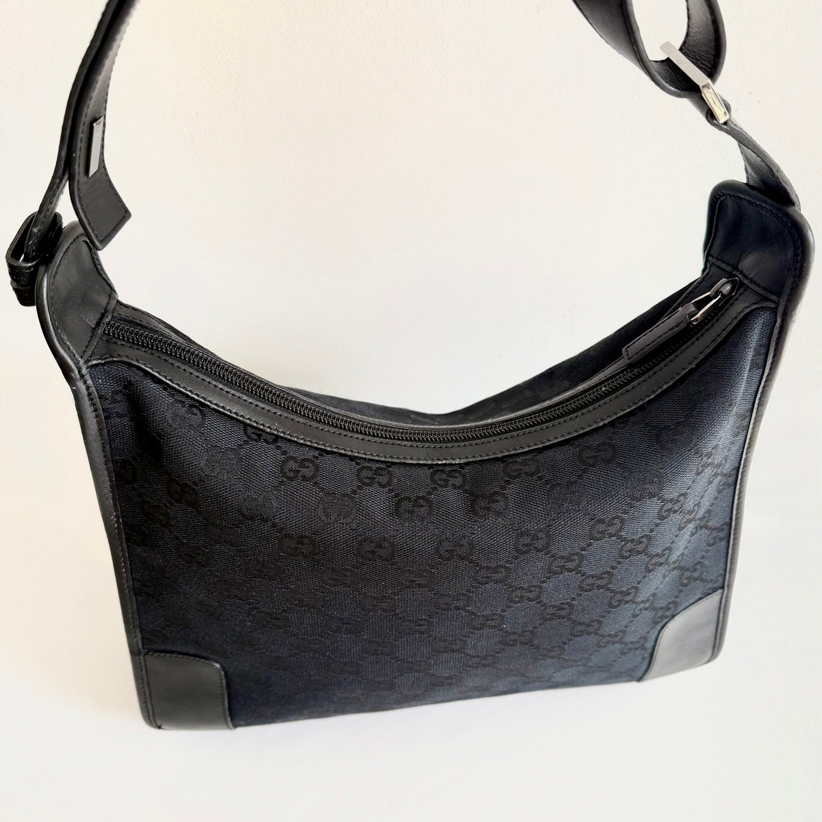 Gucci Black Monogram GG Canvas Shoulder Bag