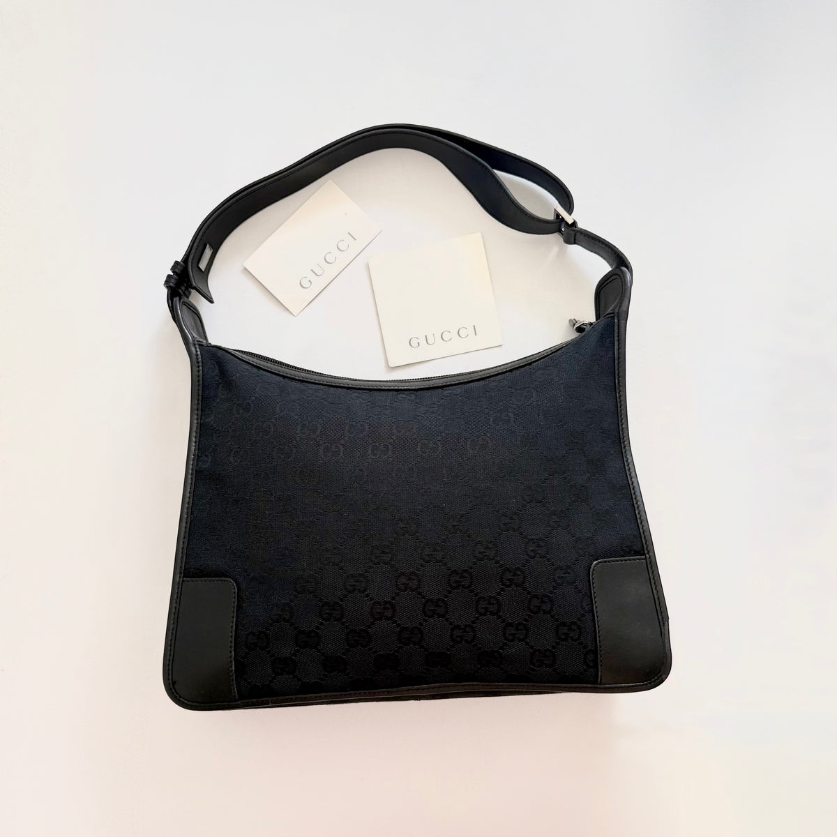 Gucci Black Monogram GG Canvas Shoulder Bag