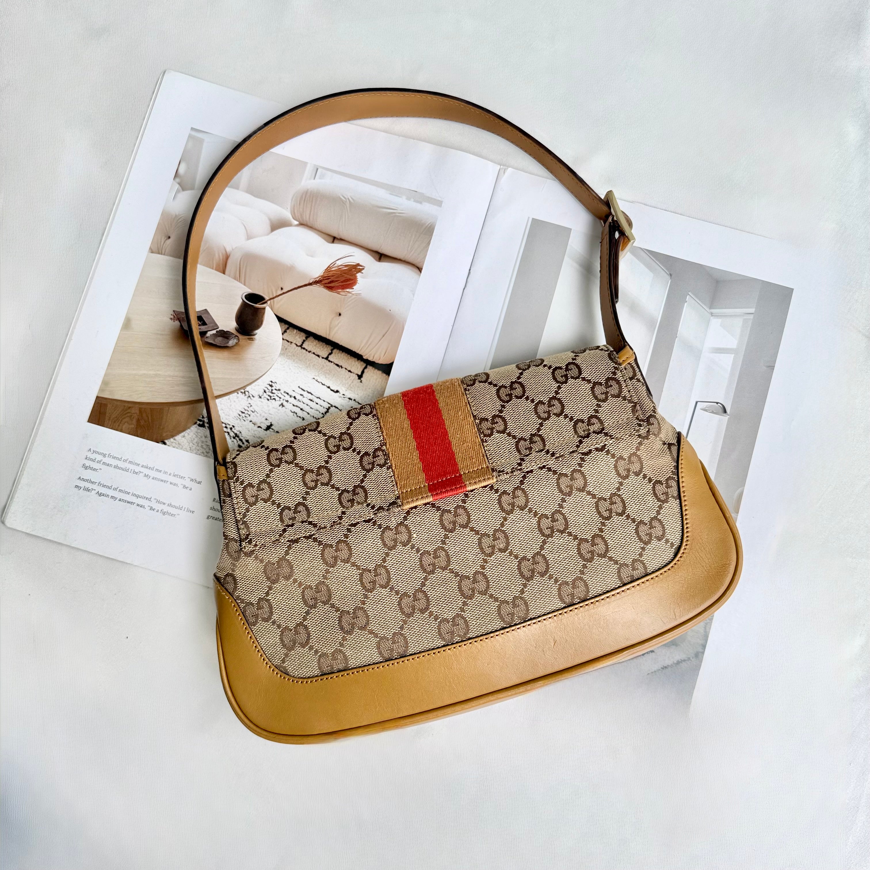 Gucci Jackie Canvas Beige Brown Shoulder Bag