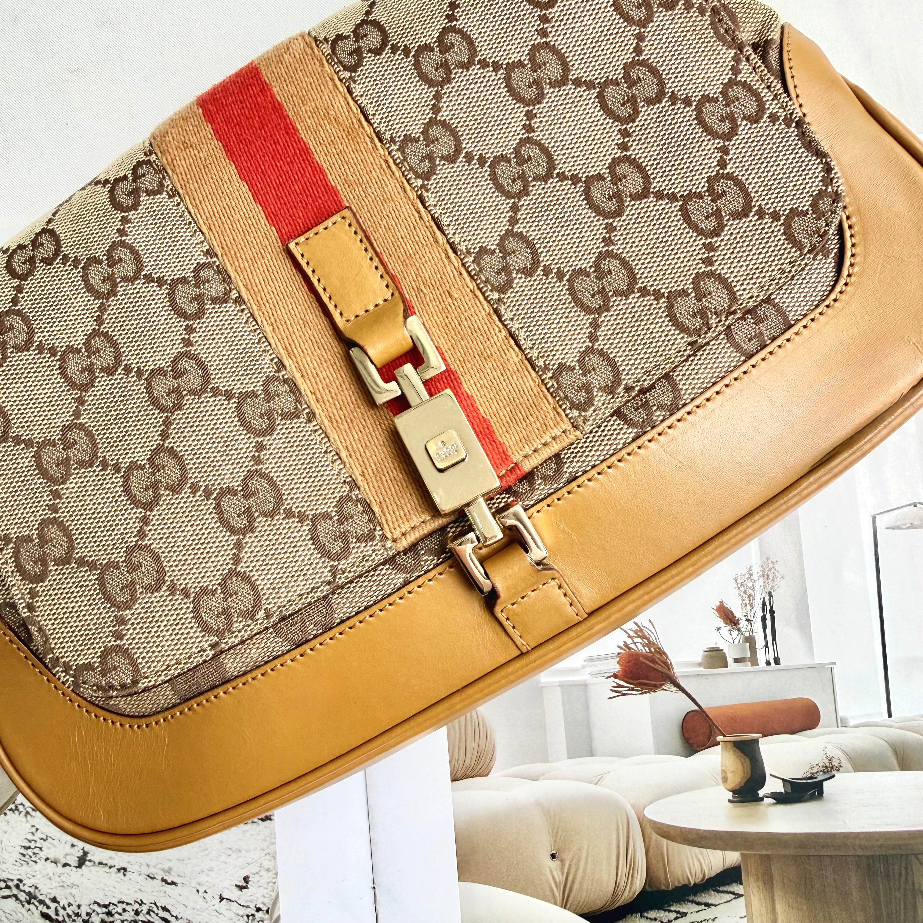 Gucci Jackie Canvas Beige Brown Shoulder Bag