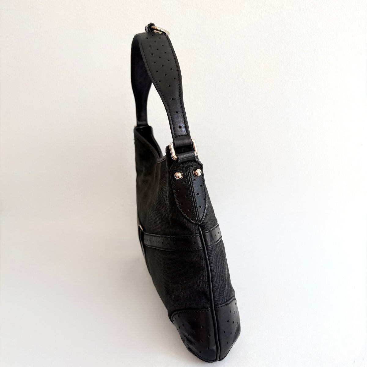 GUCCI BLACK CANVAS REINS SHOULDER BAG