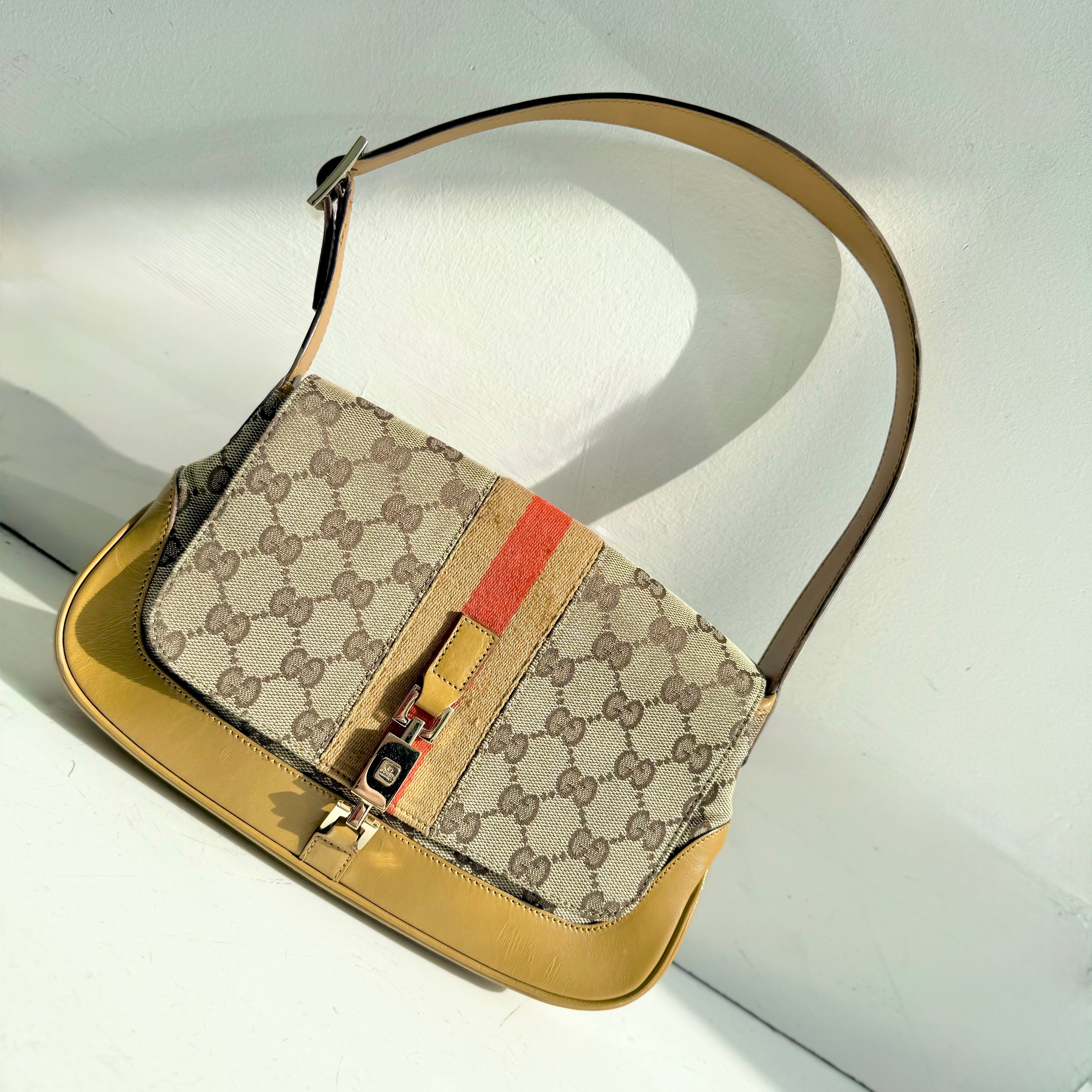 Gucci Jackie Canvas Beige Brown Shoulder Bag
