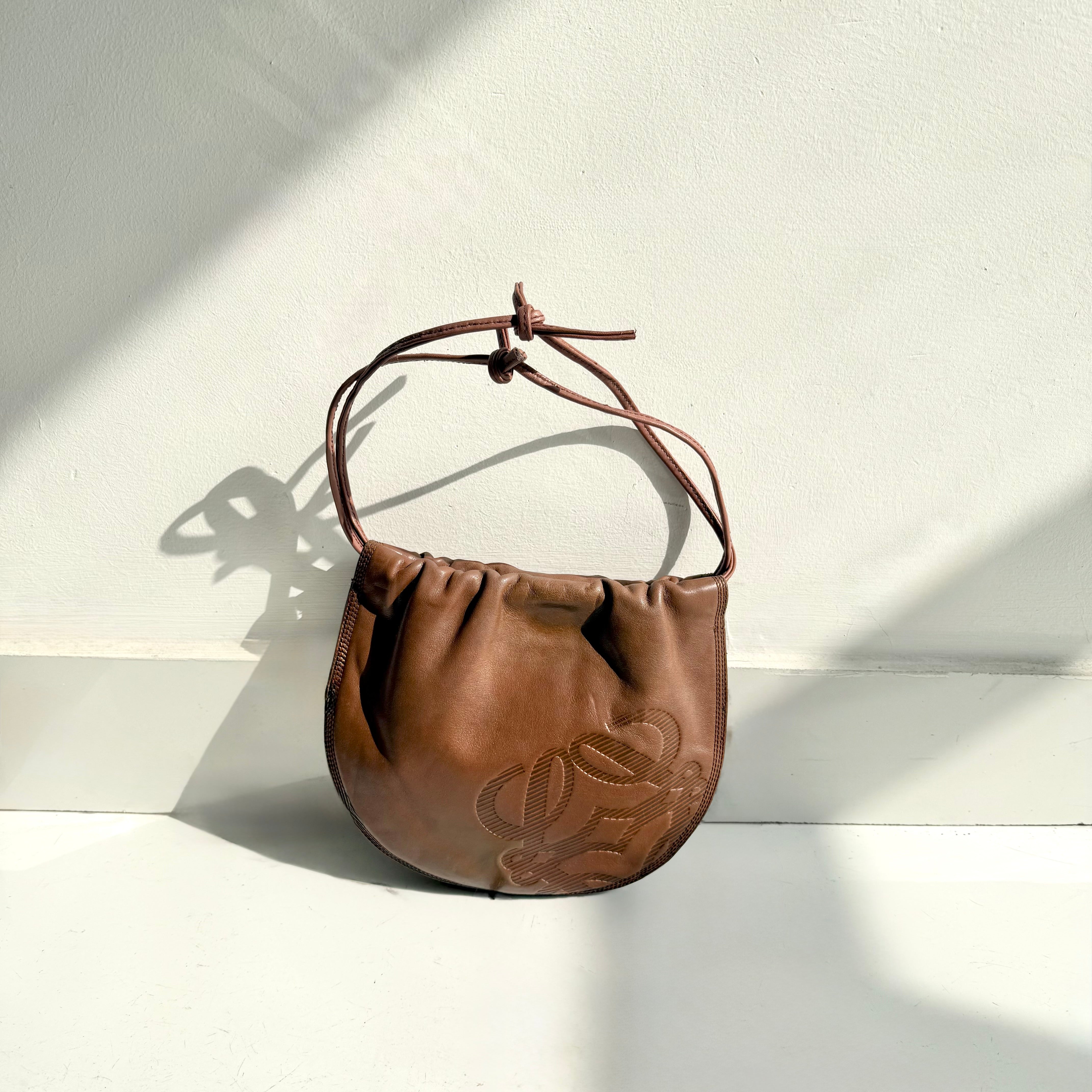 LOEWE Brown Anagram Drawstring Shoulder Bag 