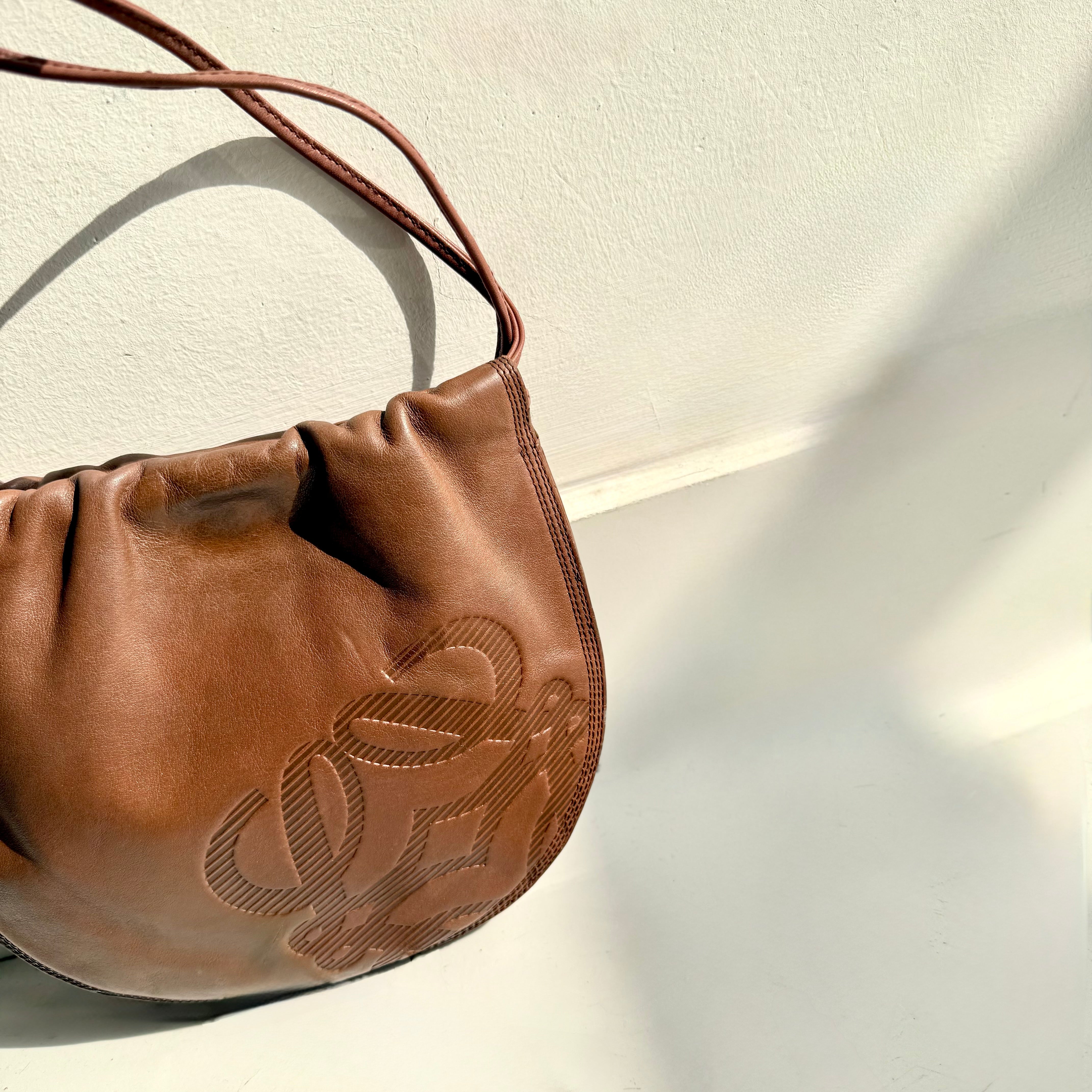 LOEWE Brown Anagram Drawstring Shoulder Bag 