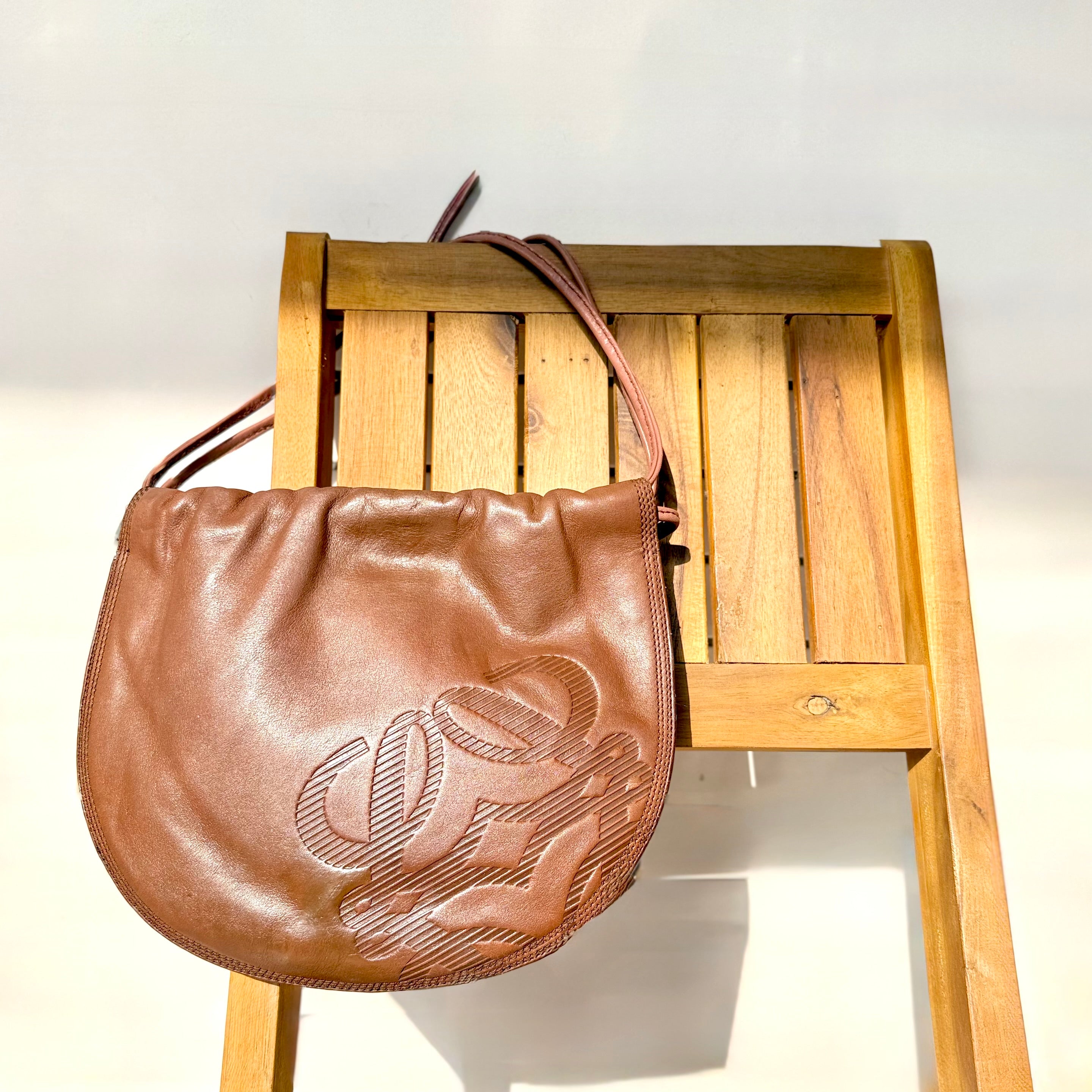 LOEWE Brown Anagram Drawstring Shoulder Bag 
