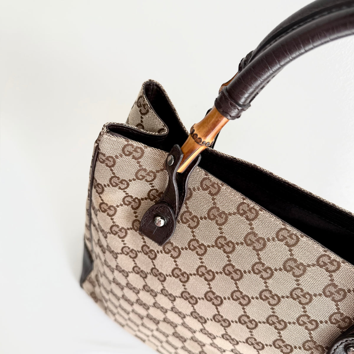 Gucci GG Canvas Bamboo Tote Bag