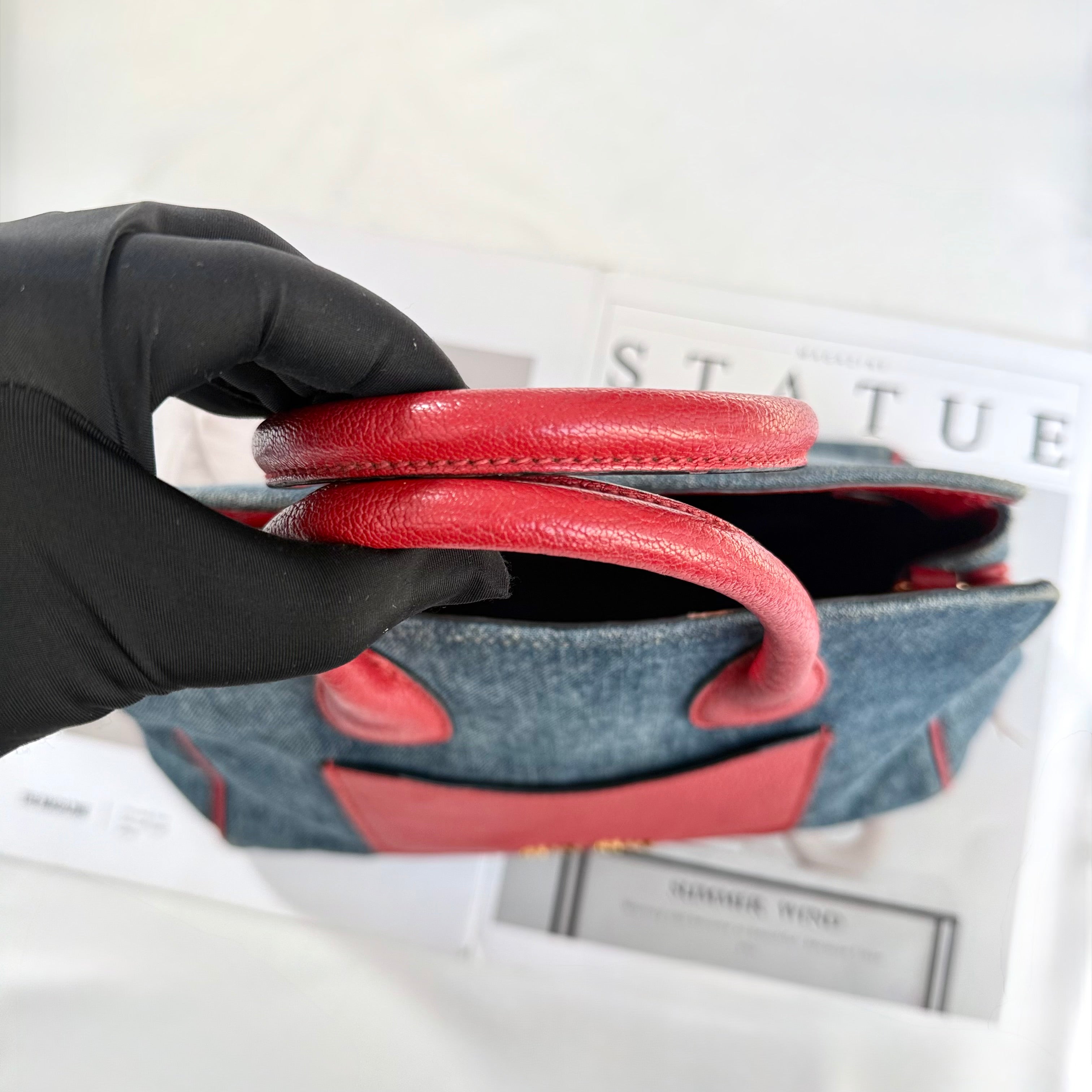 Miu Miu Blue Denim Biker Leather Handbag