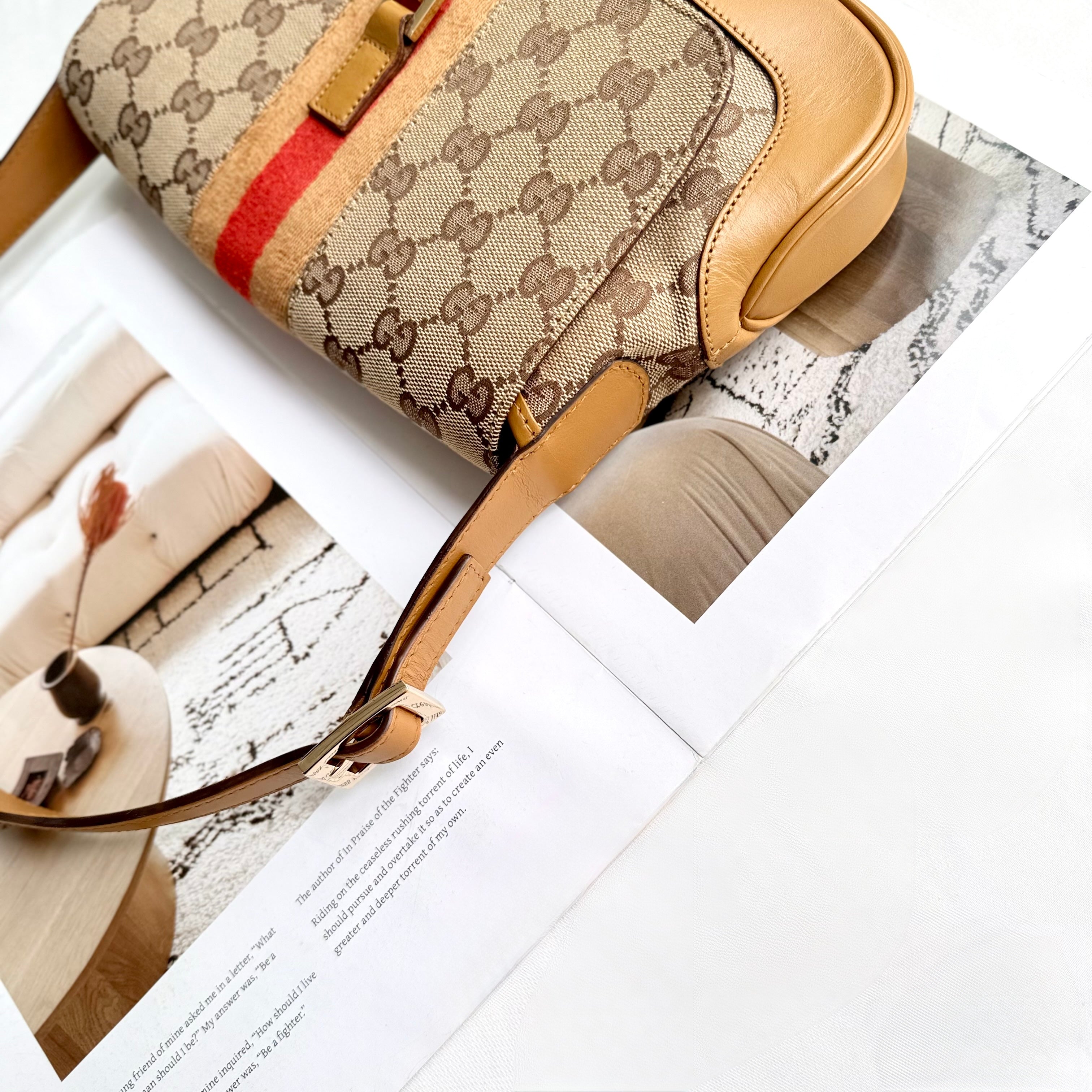 Gucci Jackie Canvas Beige Brown Shoulder Bag