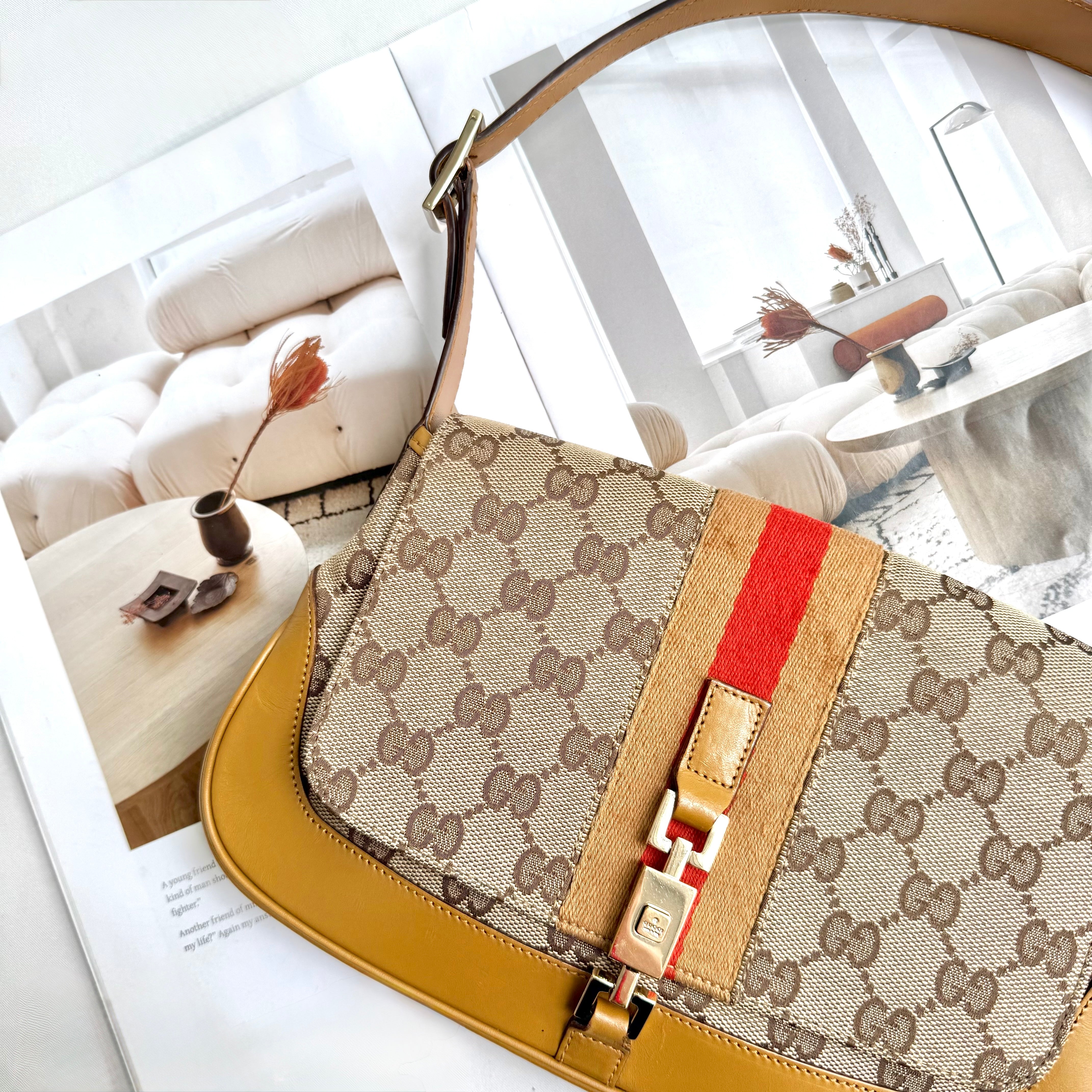 Gucci Jackie Canvas Beige Brown Shoulder Bag