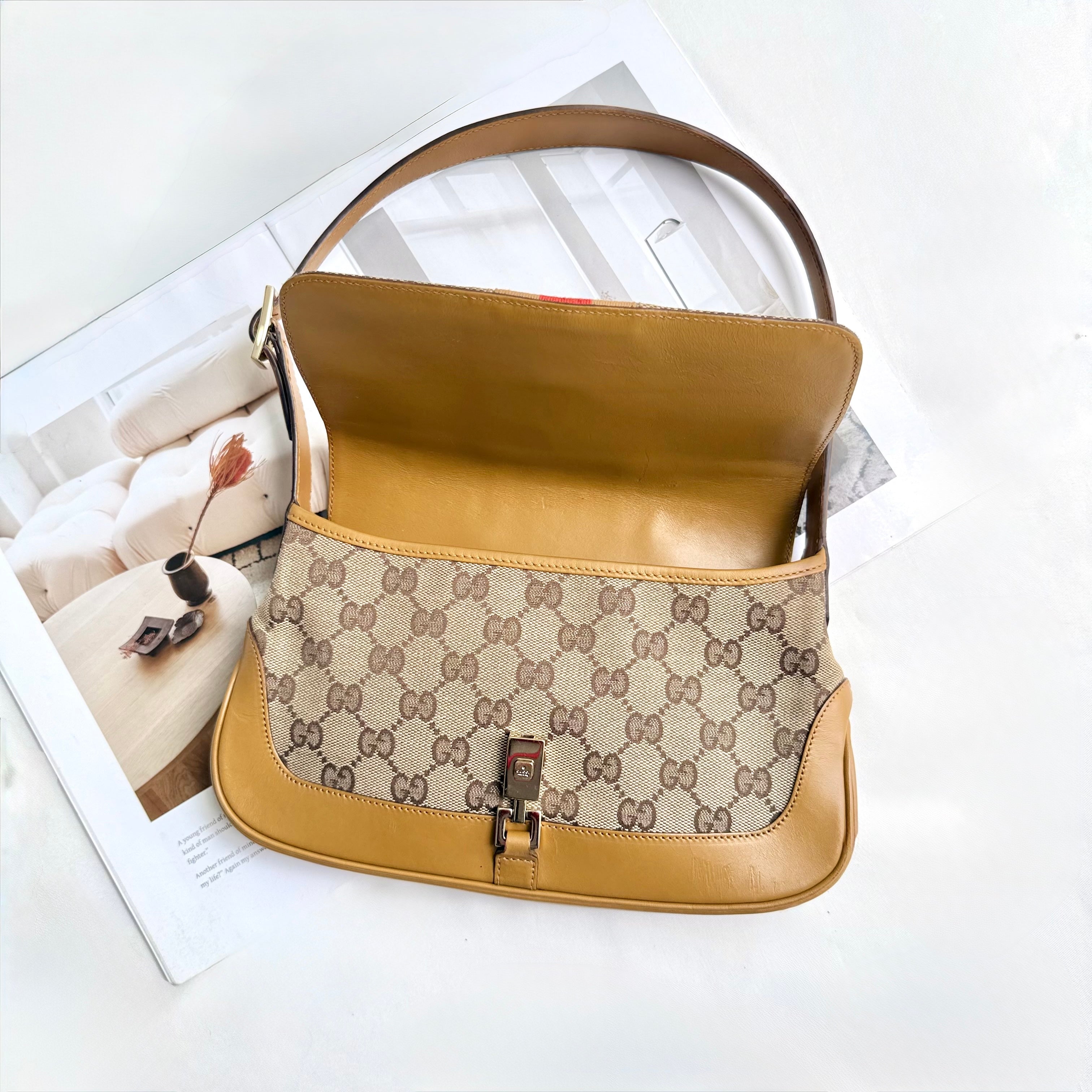 Gucci Jackie Canvas Beige Brown Shoulder Bag