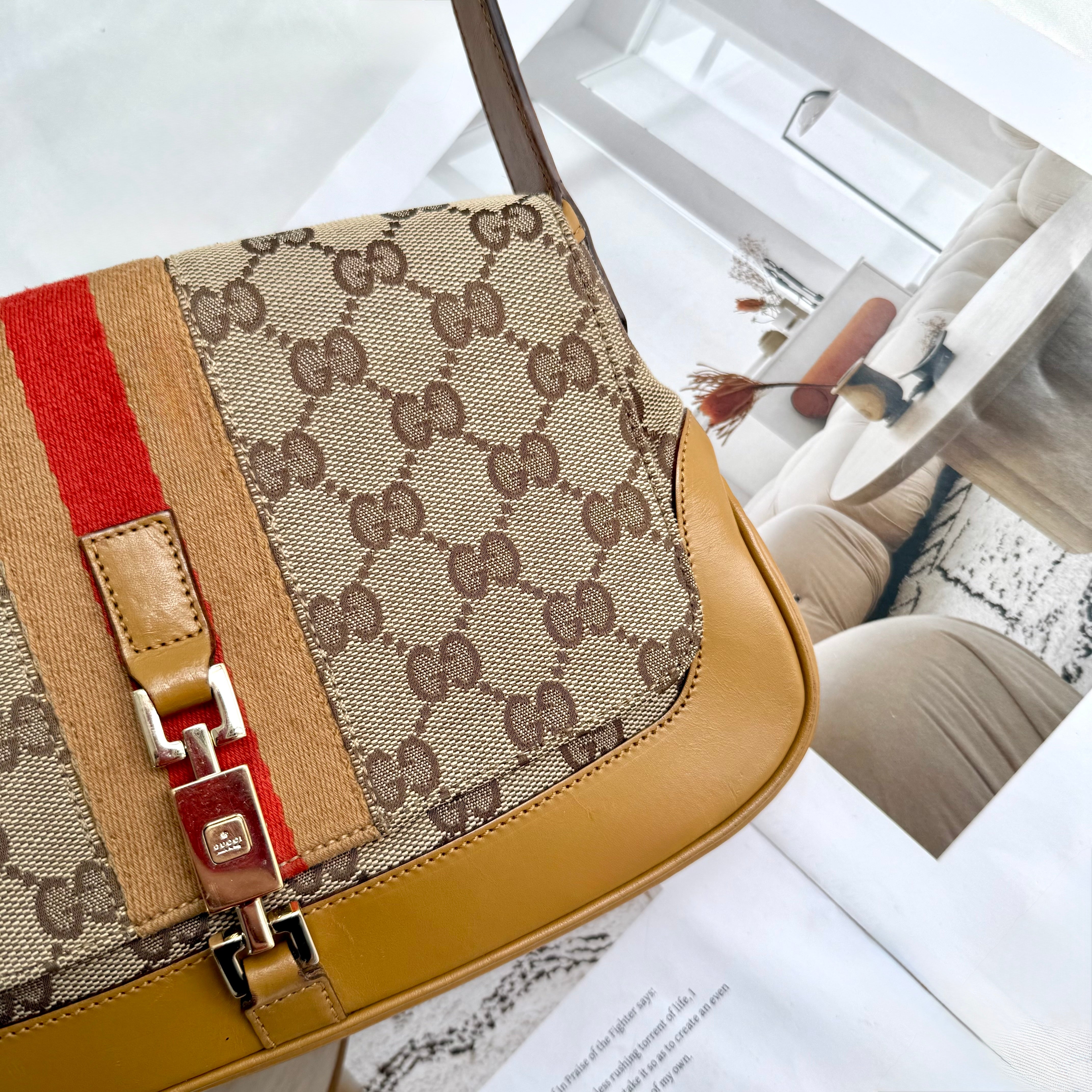 Gucci Jackie Canvas Beige Brown Shoulder Bag