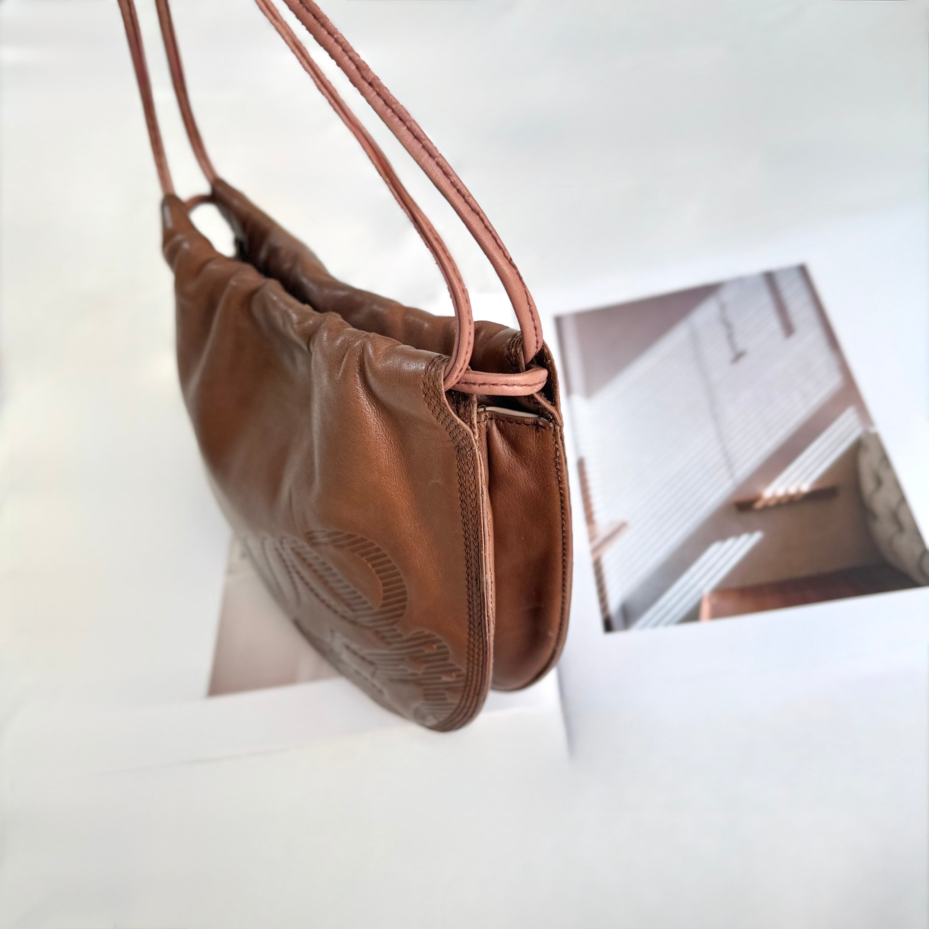 LOEWE Brown Anagram Drawstring Shoulder Bag 