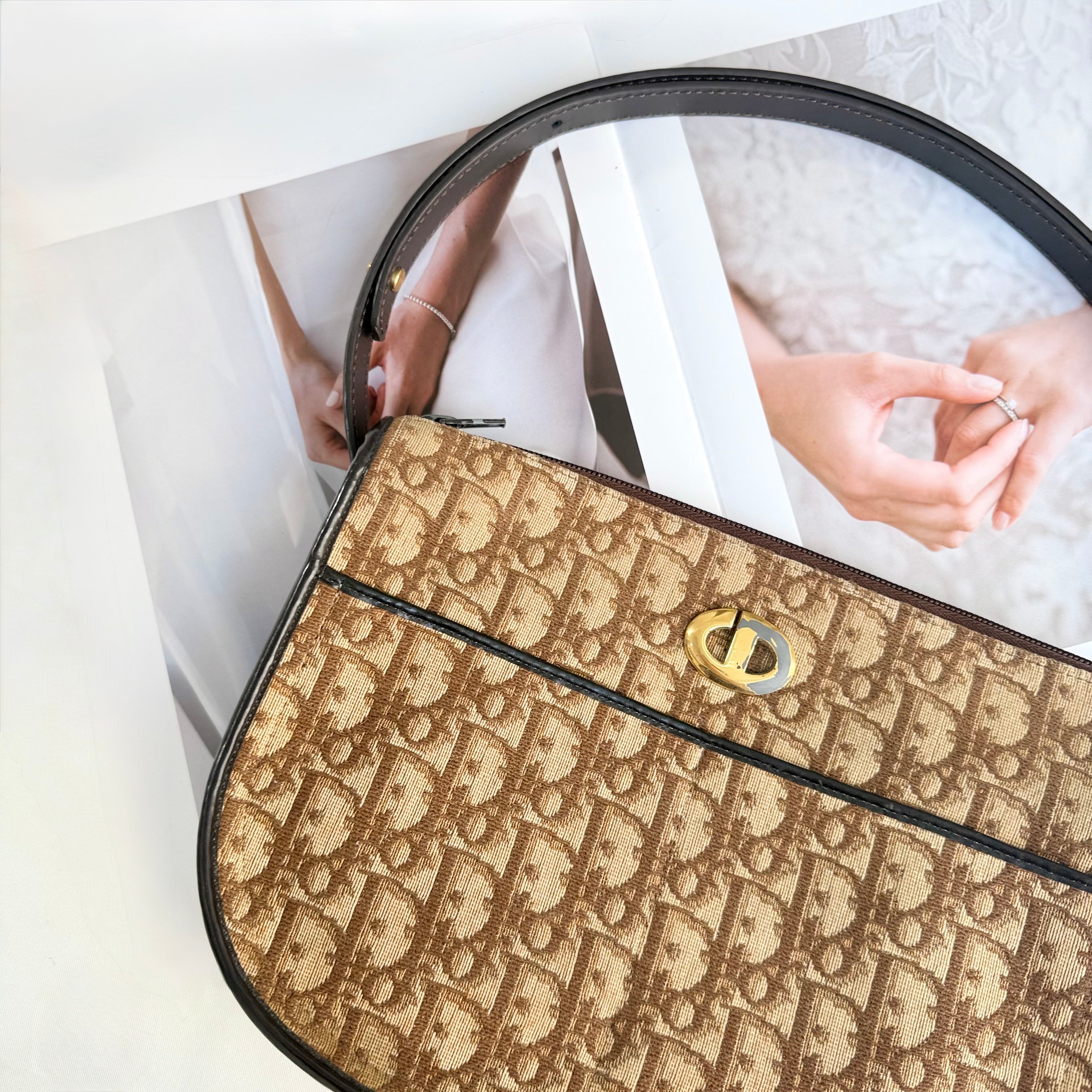 Christian Dior Trotter Brown Canvas Shoulder Bag