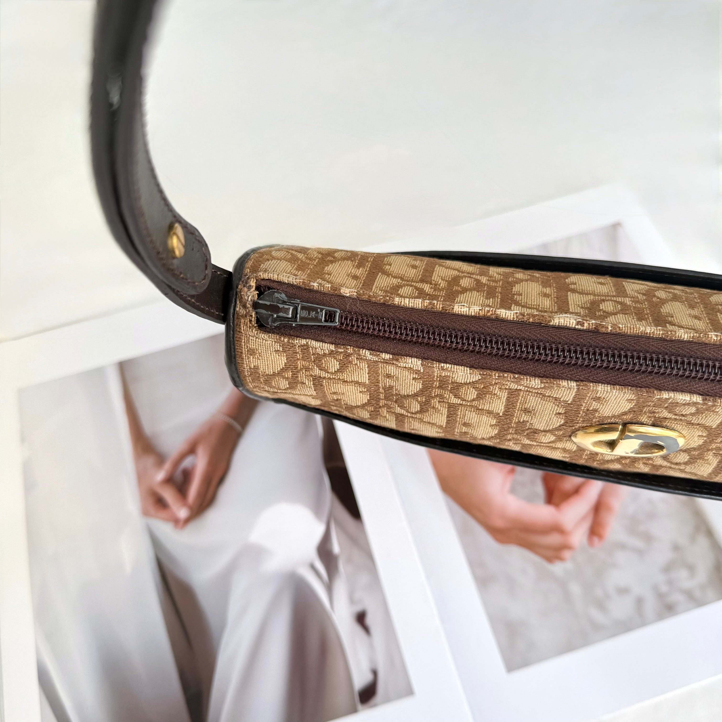 Christian Dior Trotter Brown Canvas Shoulder Bag